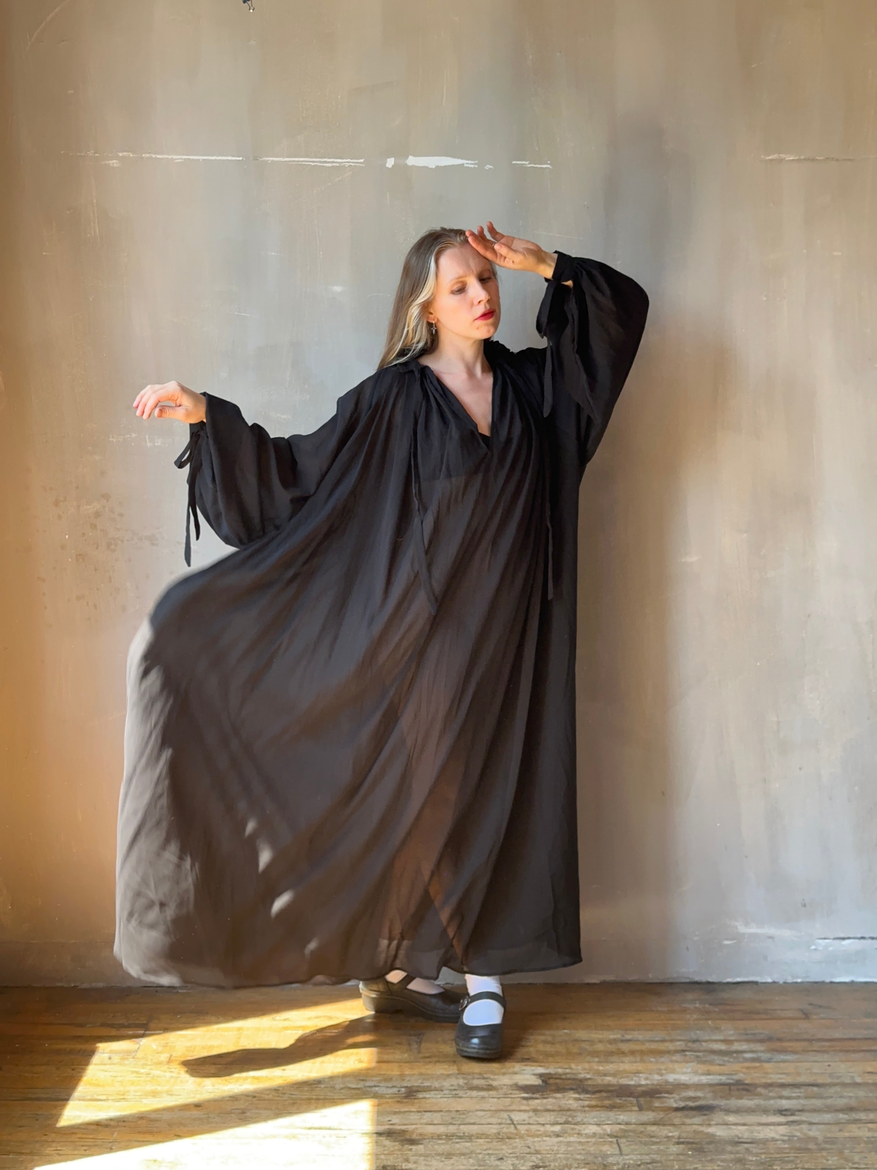 Ultra Maxi Baudelaire Chemise in Black Cotton Gauze (Pre-Order)