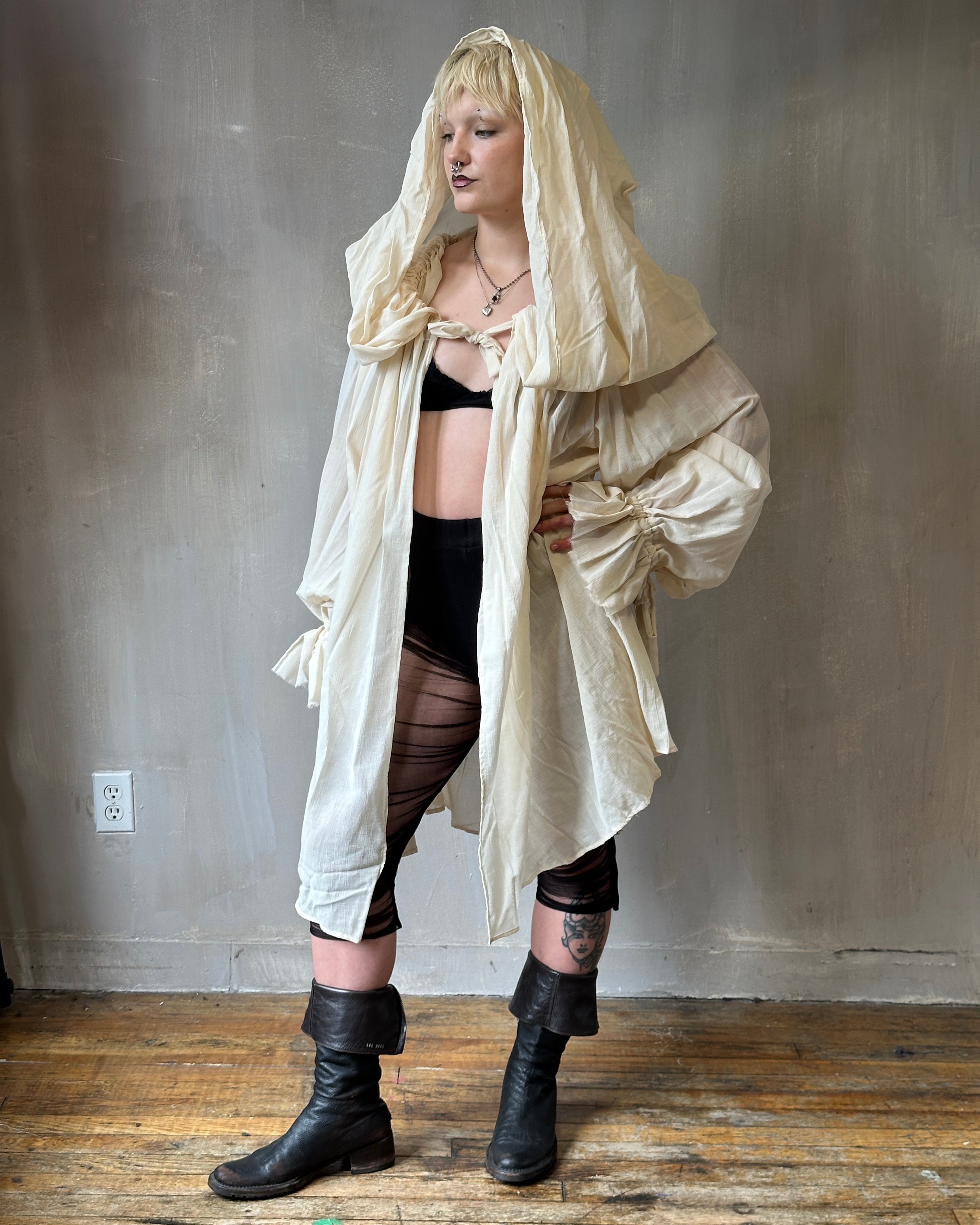 Sample Sale: Hooded Alchemist Robe in Parchment Cotton Gauze