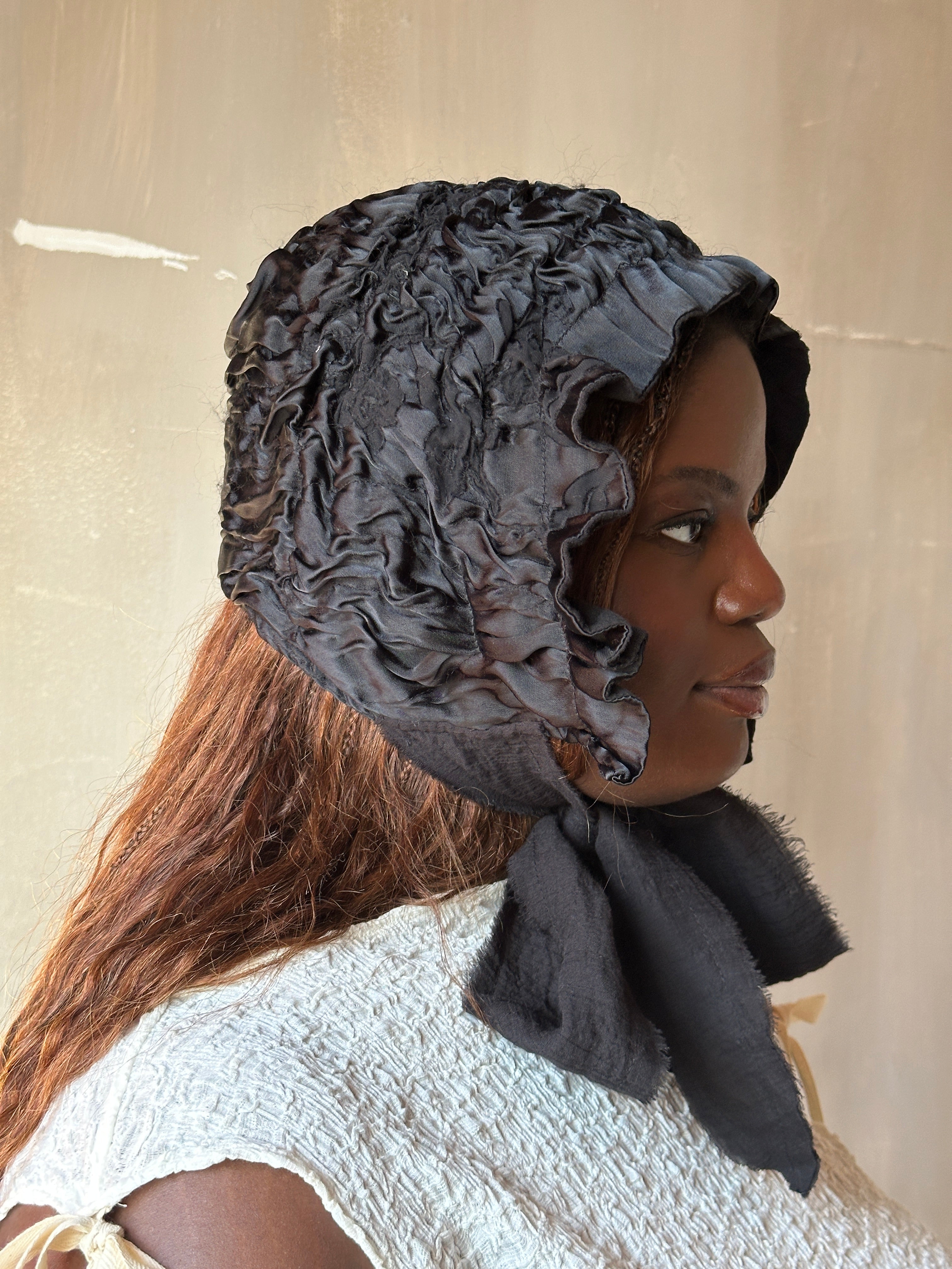Winter 26: Black Silk Chaos-Quilted Bonnet (Pre-Order)