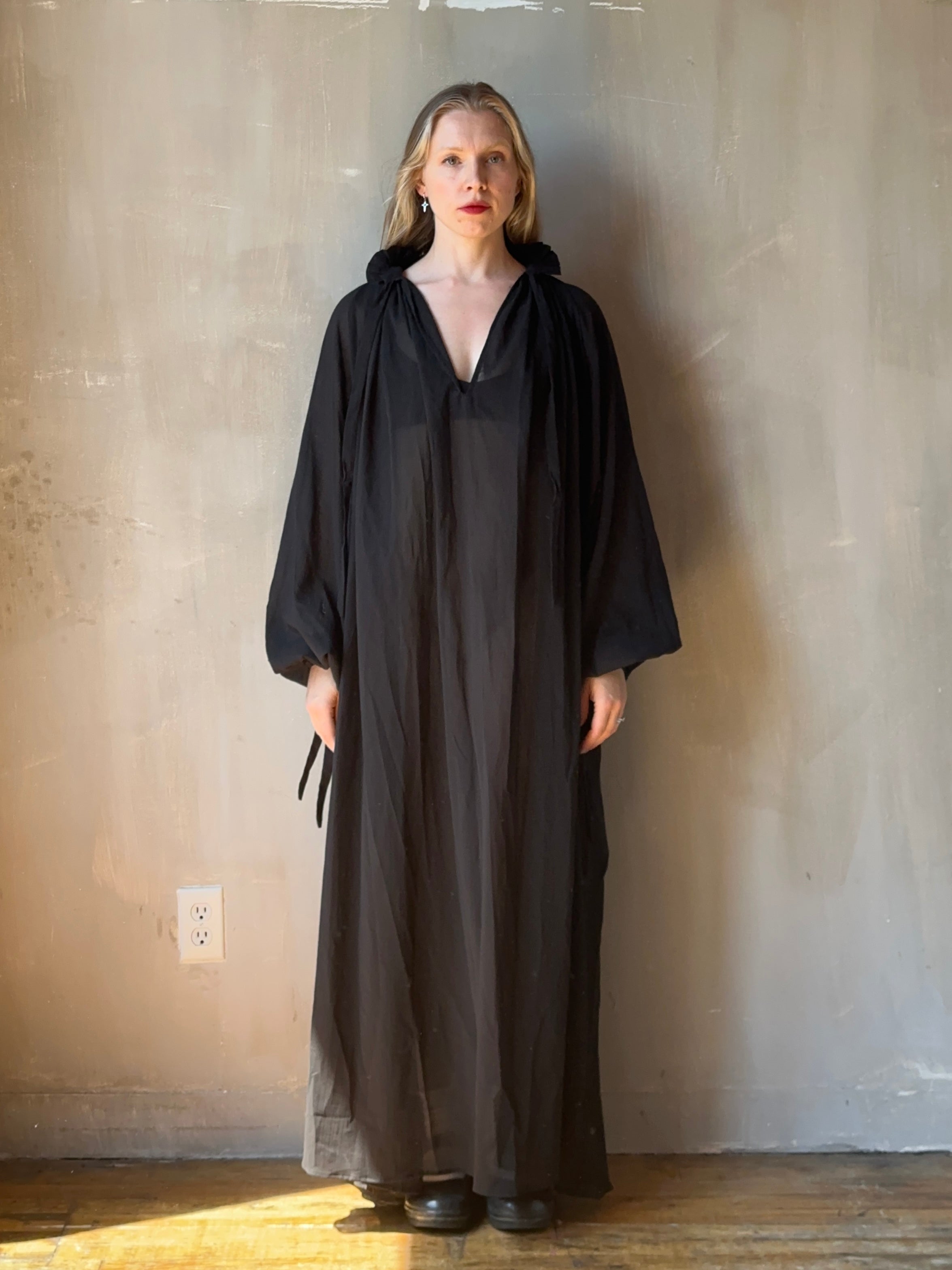 Ultra Maxi Baudelaire Chemise in Black Cotton Gauze (Pre-Order)
