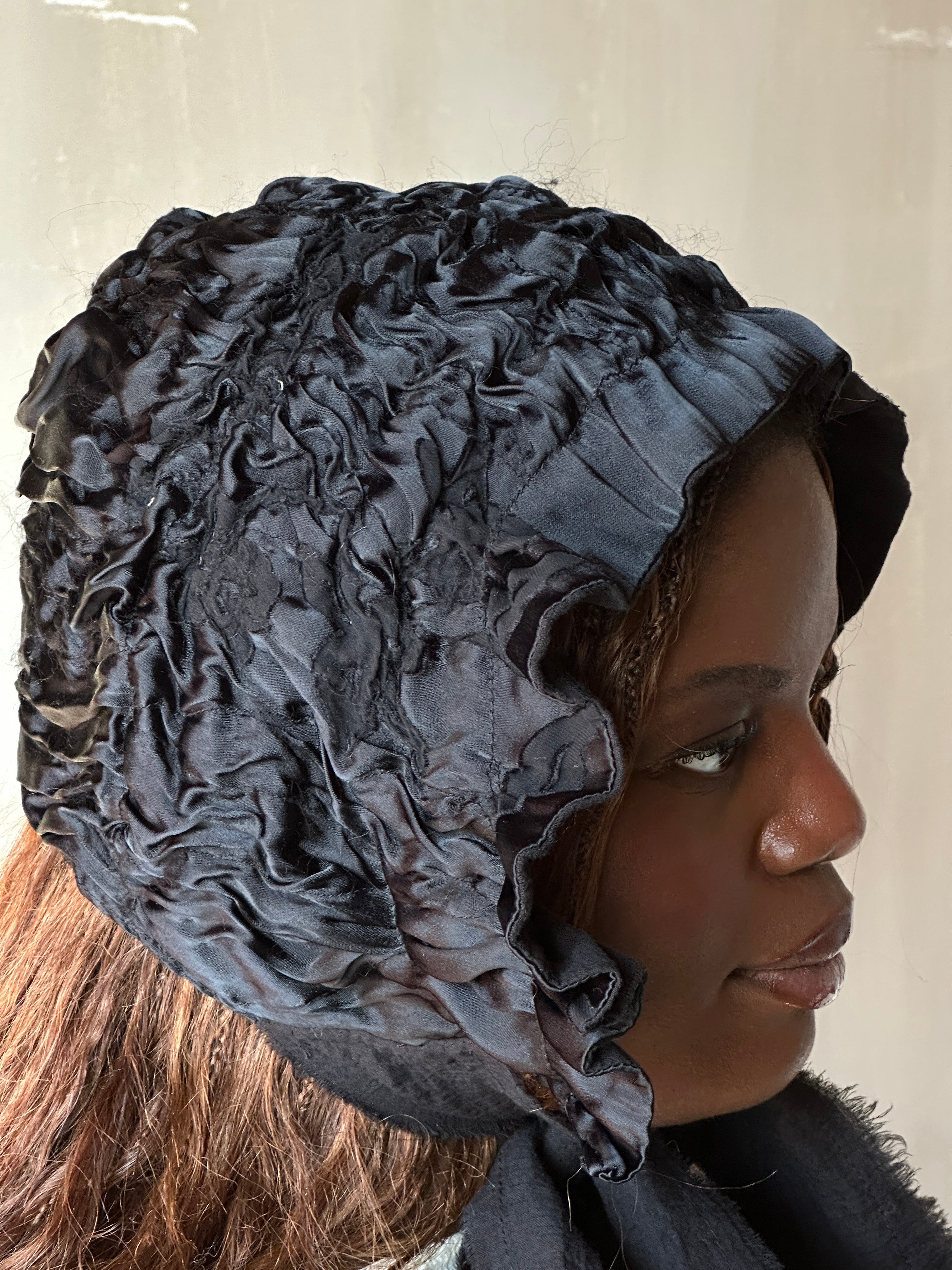 Winter 26: Black Silk Chaos-Quilted Bonnet (Pre-Order)