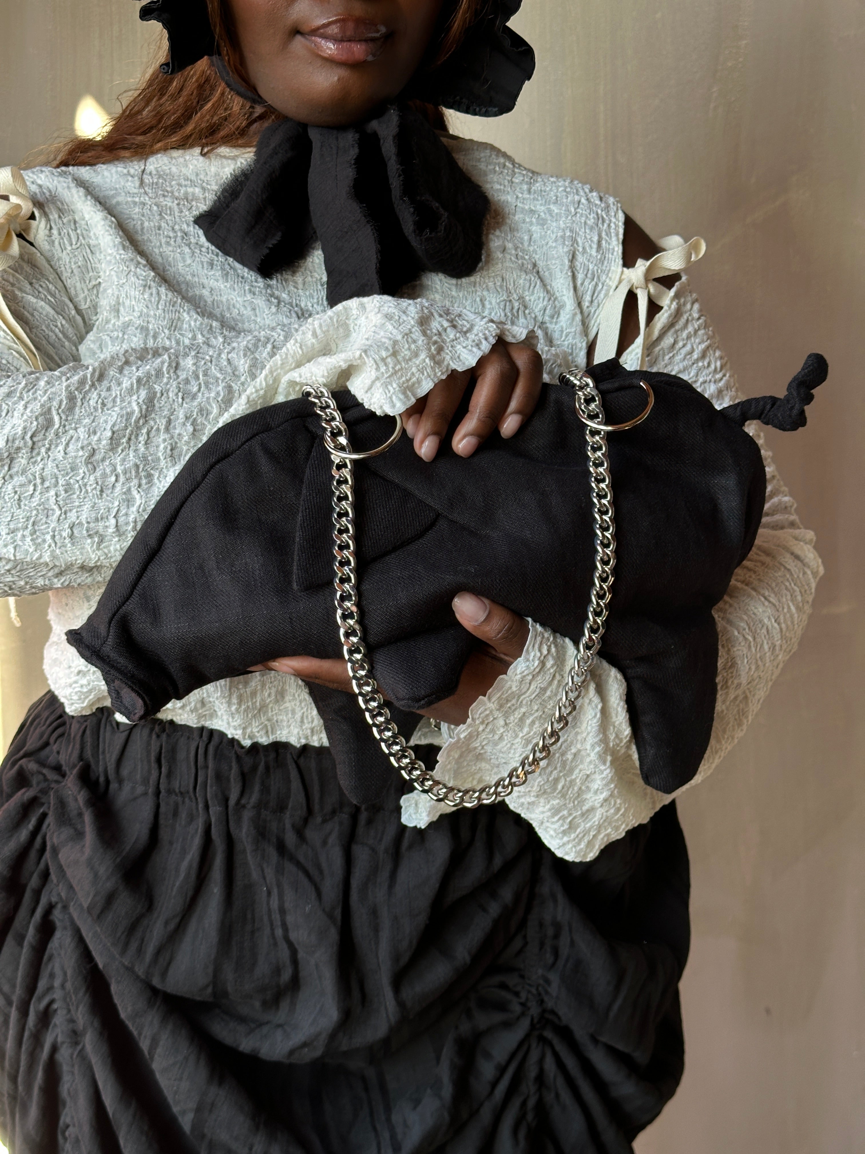 Winter '26: "Peggy" the Plush Pig Purse in Black Ramie Twill (Pre-Order)