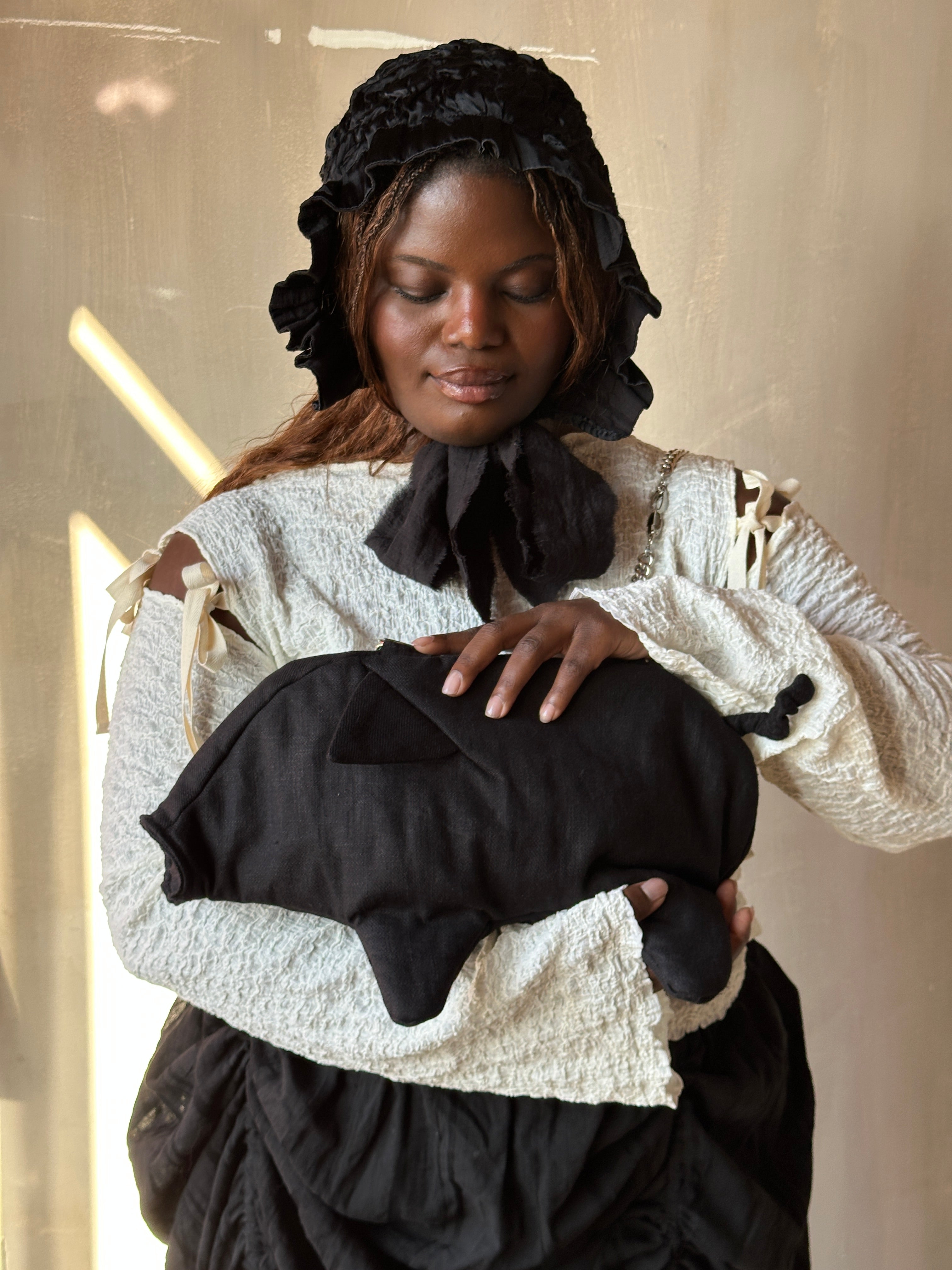 Winter '26: "Peggy" the Plush Pig Purse in Black Ramie Twill (Pre-Order)