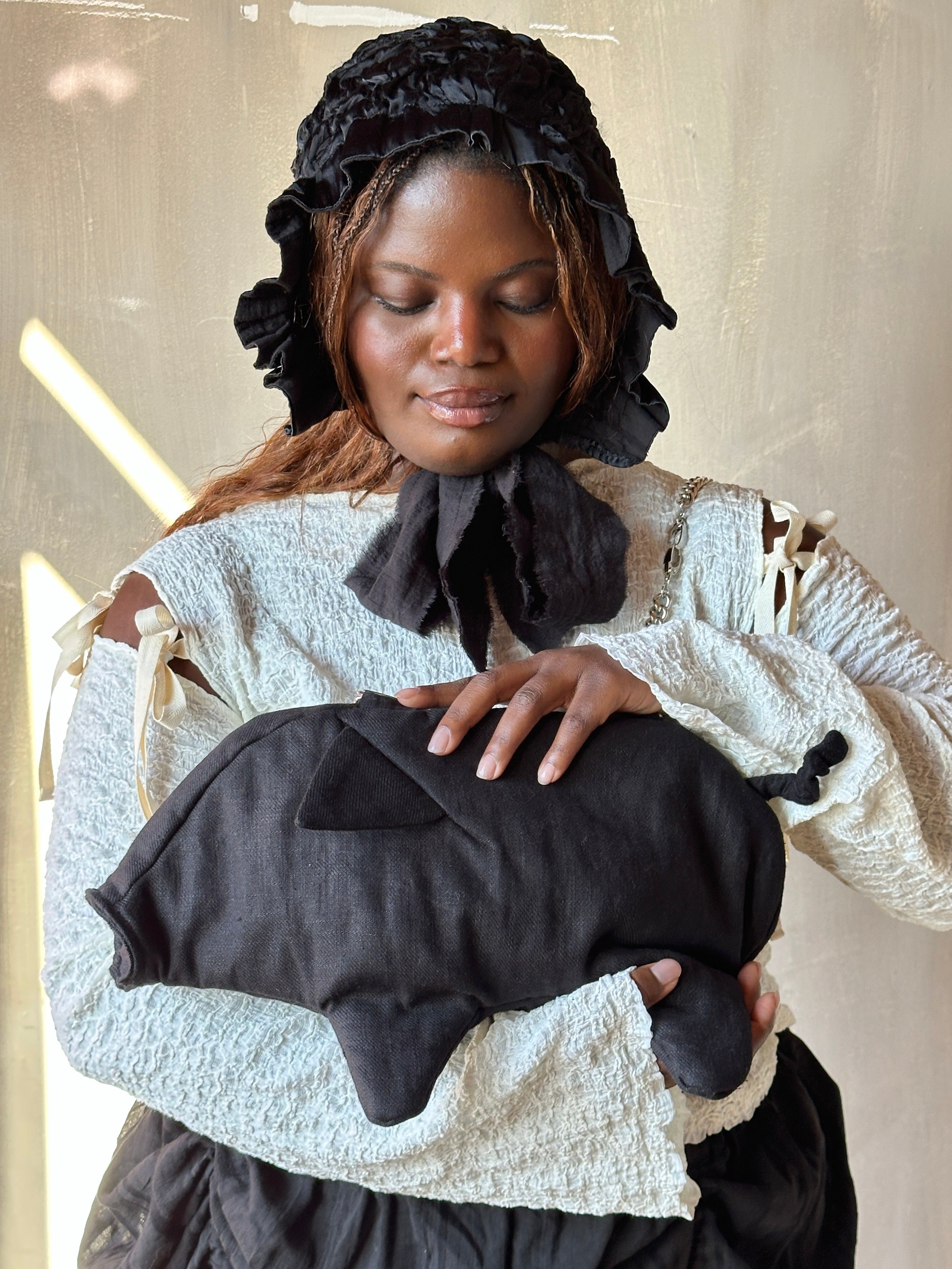 Winter '26: "Peggy" the Plush Pig Purse in Black Ramie Twill (Pre-Order)