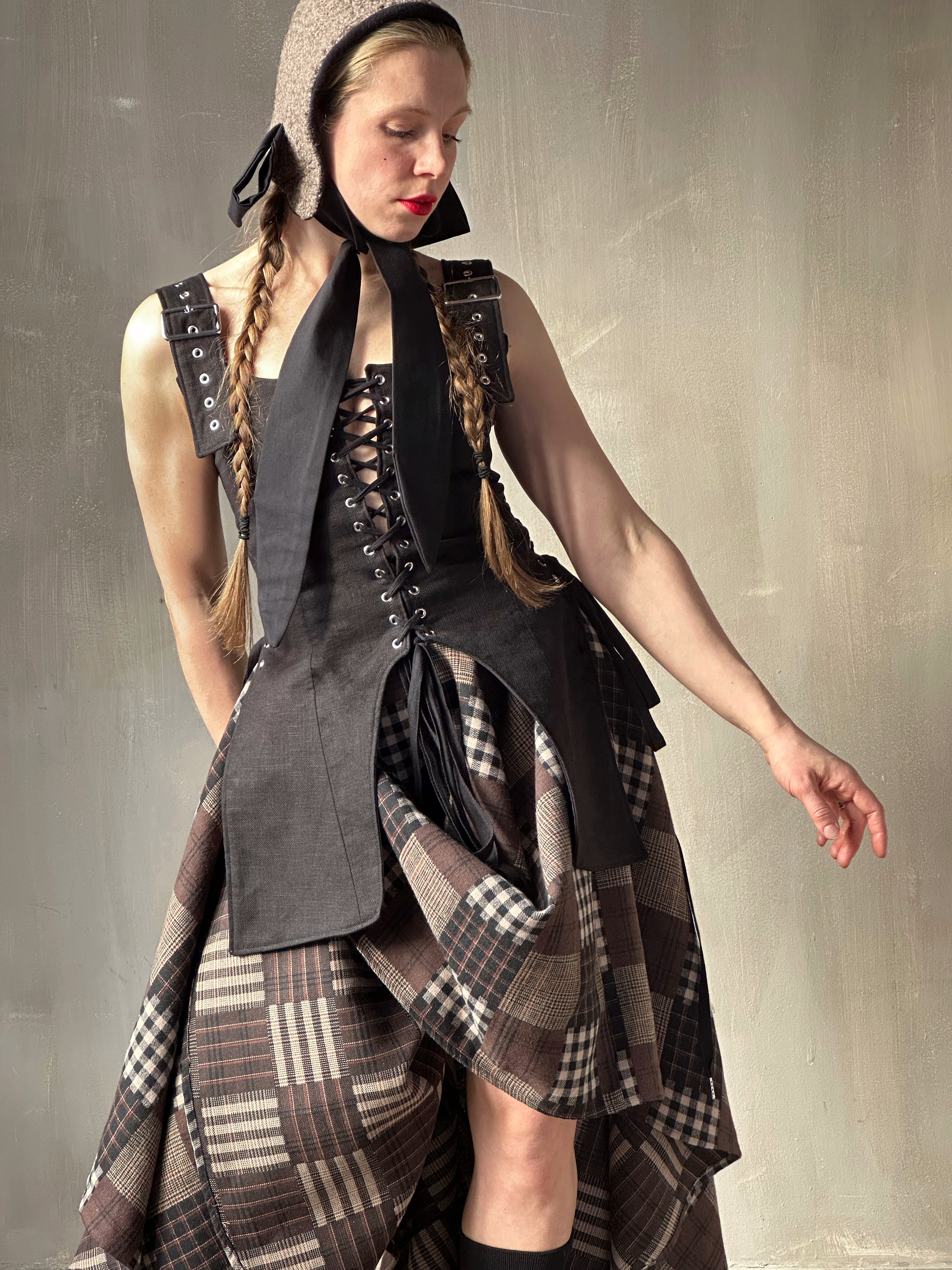 vest dress winter Women's Plaid Vest Midi Dress | A-line Vest Dress | Casual Everyday Dress | Autumn/Winter Dress