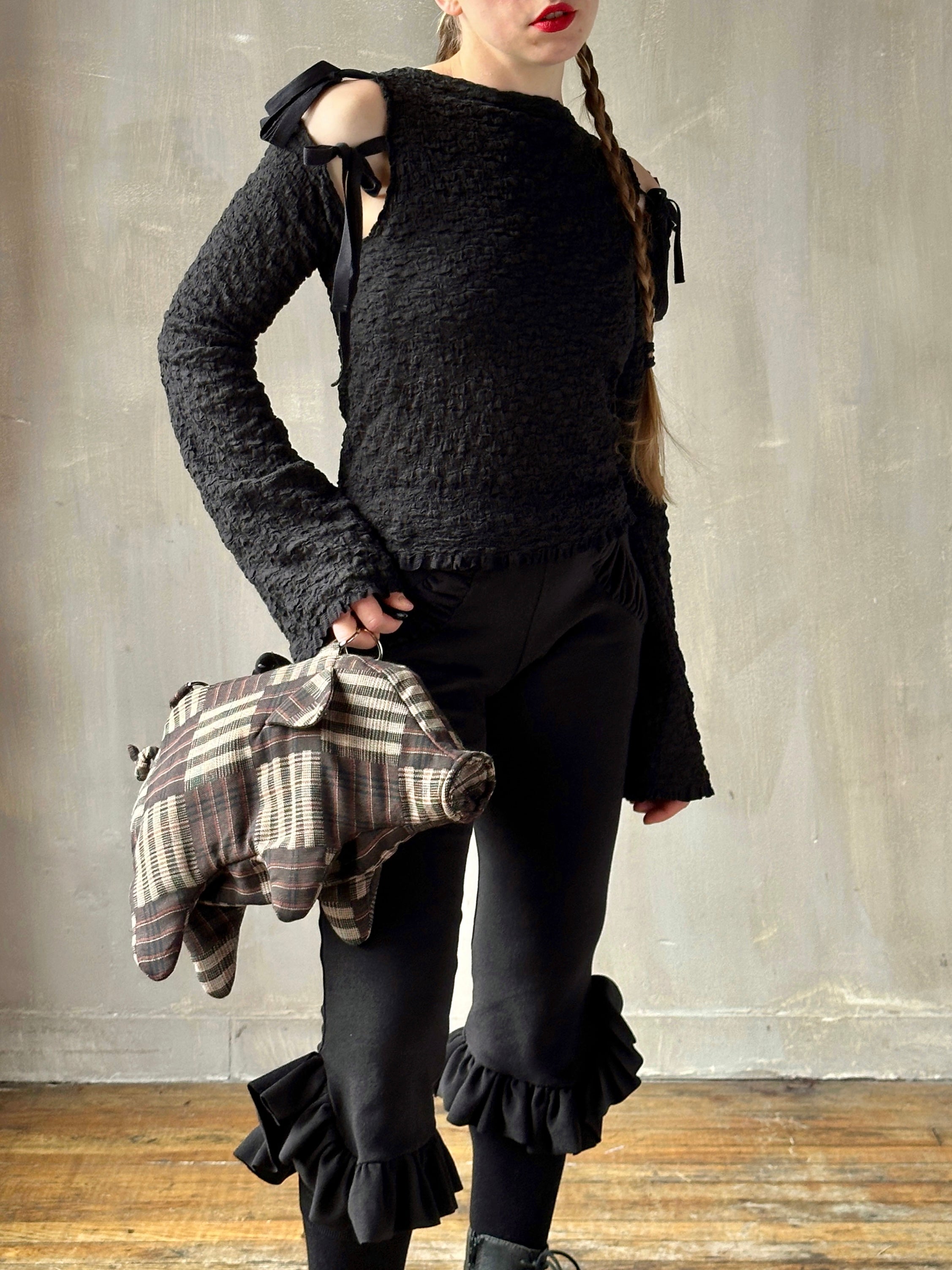 Winter '26: "Peggy" the Plush Pig Purse in Plaid Patchwork Cotton (Pre-Order)