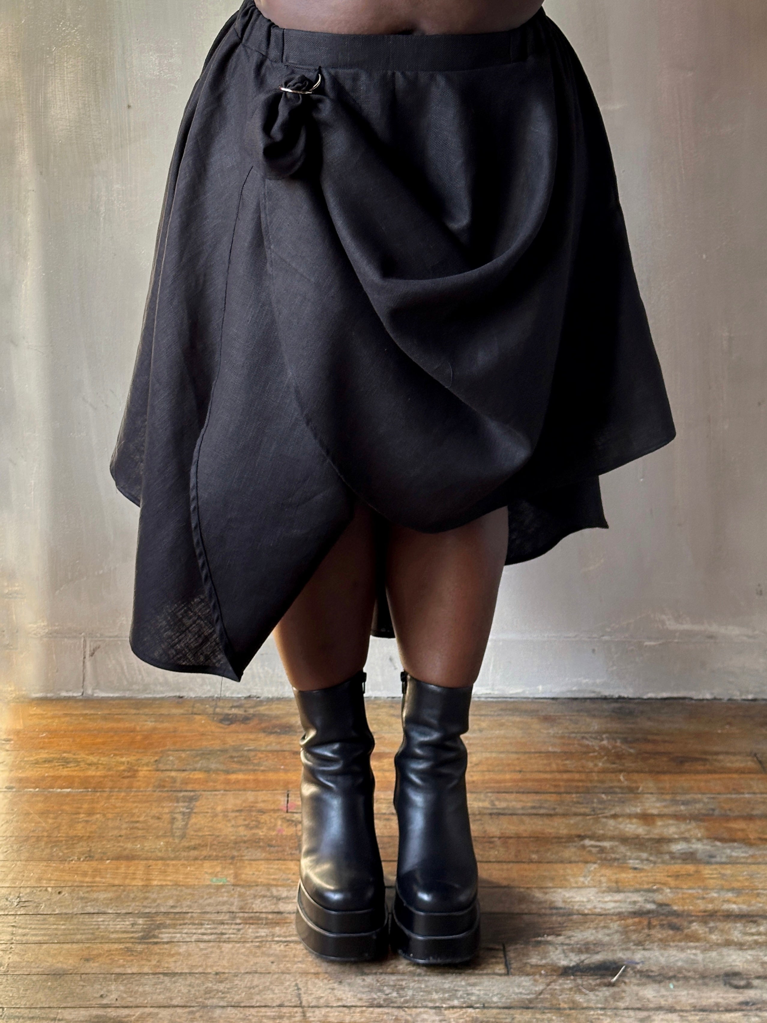 Winter '26: Pastorale Skirt w/Adjustable Hem in Black Ramie Twill