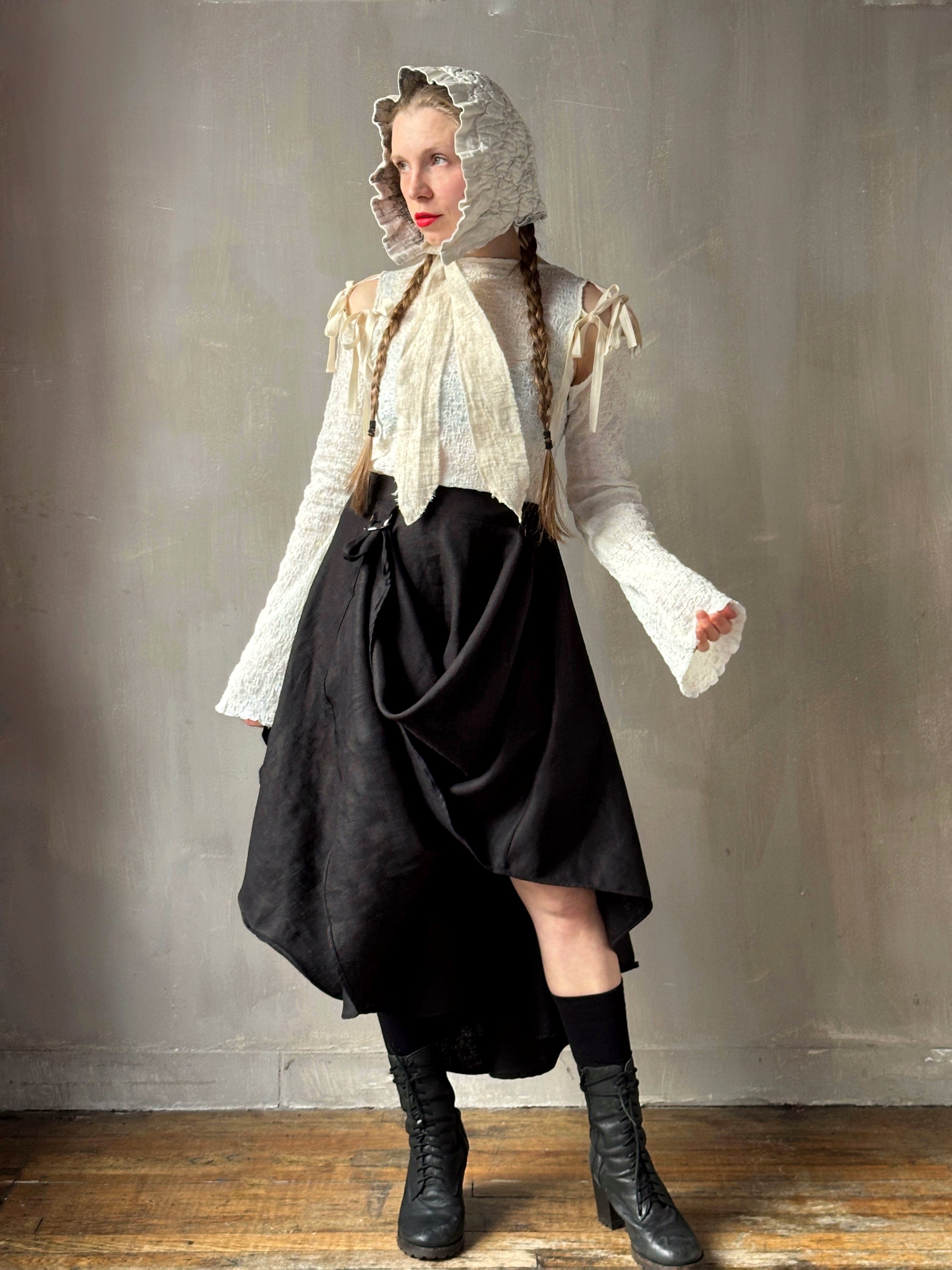 Winter '26: Pastorale Skirt w/Adjustable Hem in Black Ramie Twill (Pre-Order)