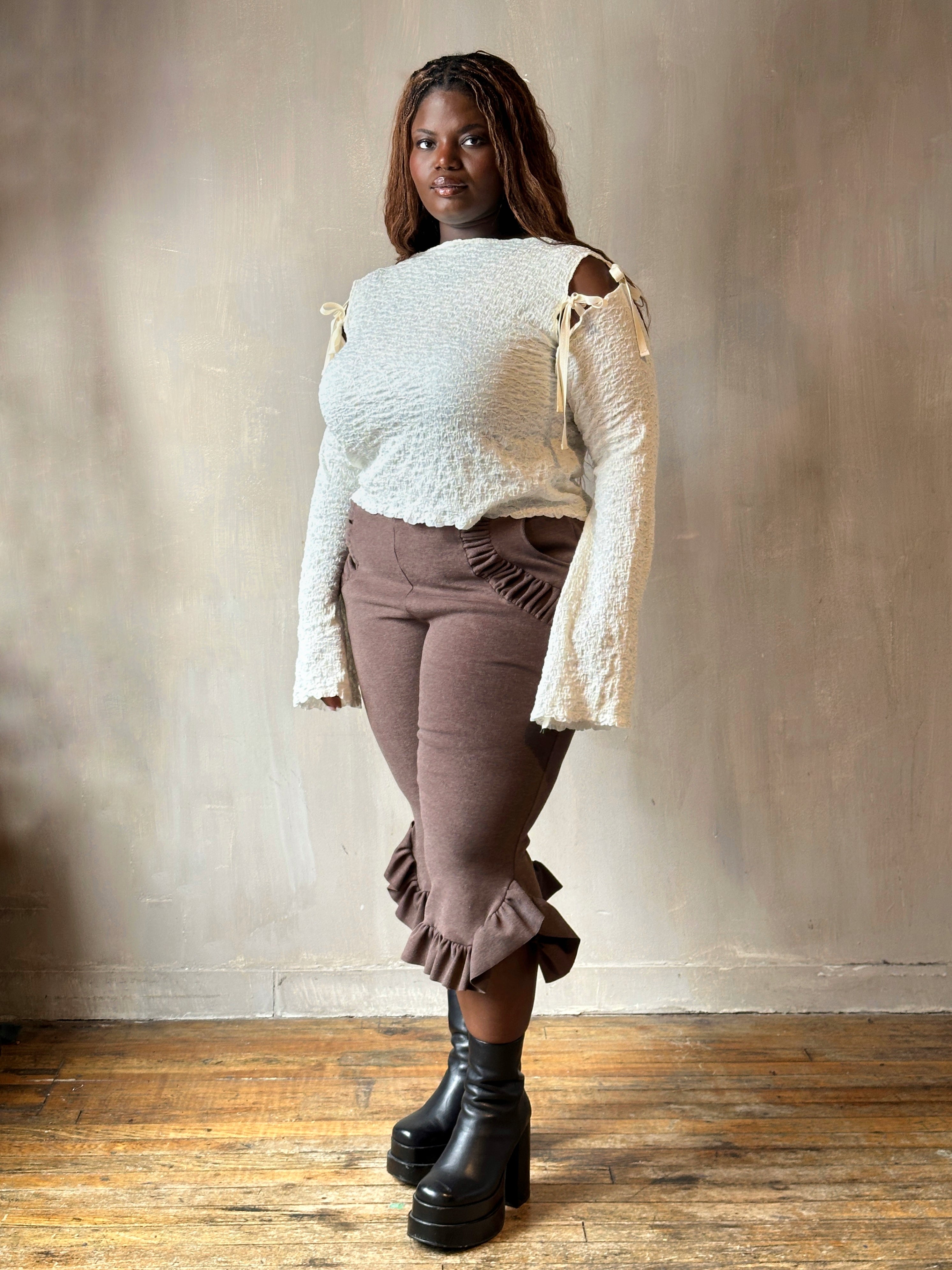 Winter '26: Gathered Pocket Capri in Fawn-Brown Brushed Cotton (Pre-Order)