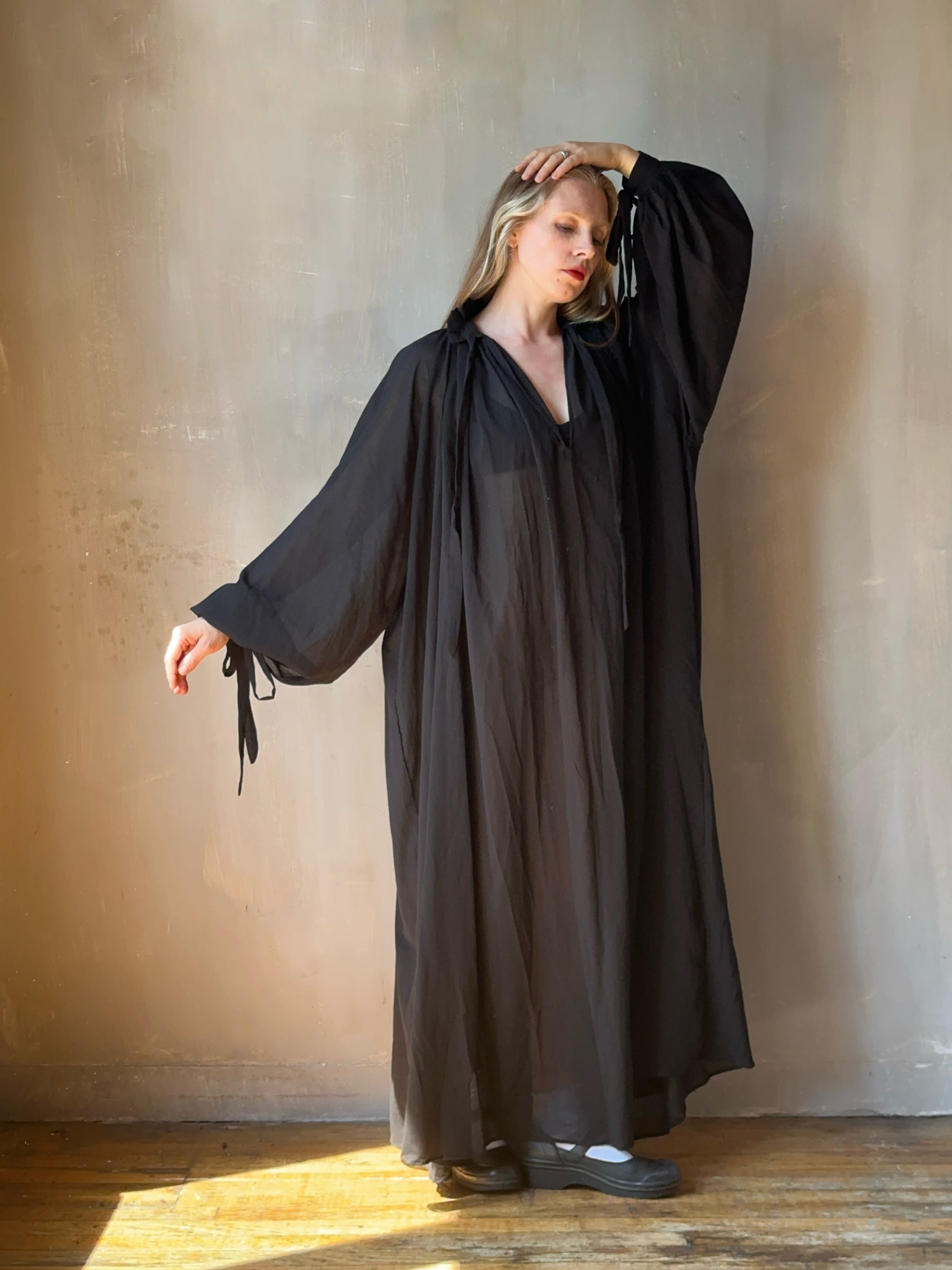 Ultra Maxi Baudelaire Chemise in Black Cotton Gauze (Pre-Order)