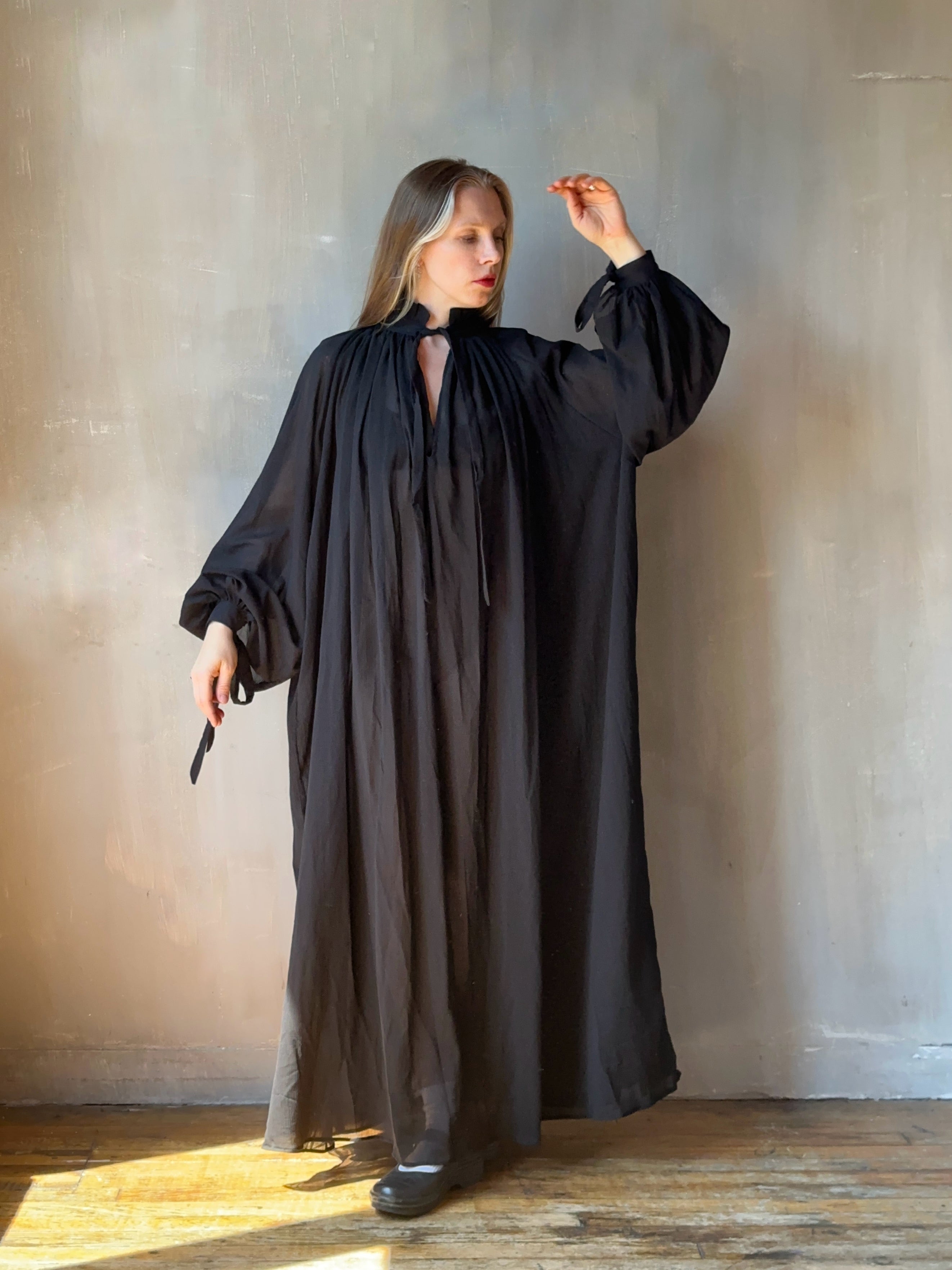 Ultra Maxi Baudelaire Chemise in Black Cotton Gauze (Pre-Order)