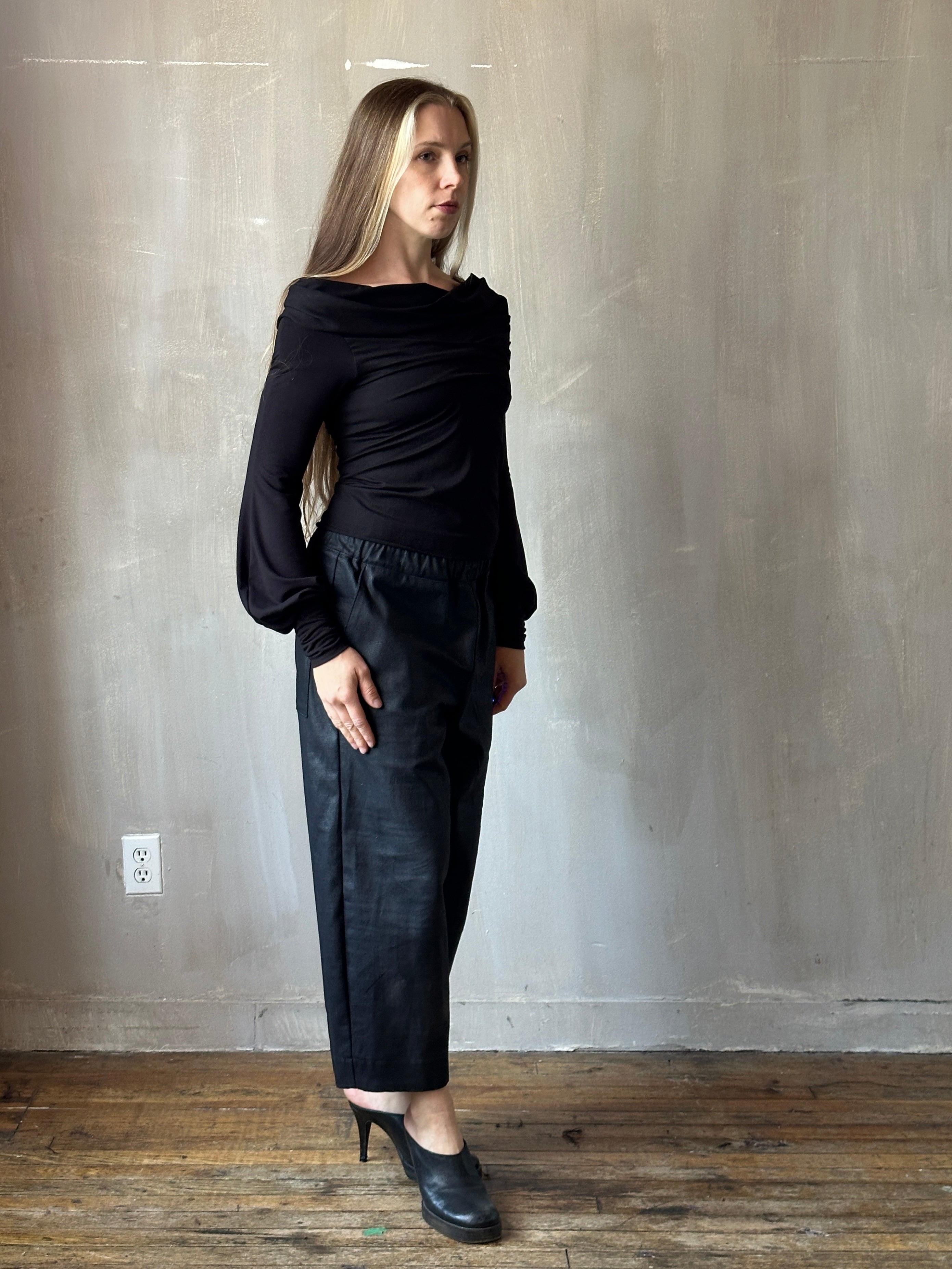 FW25: Double Waistband Barrel Trouser in Waxed Black (Pre-Order, Limited Edition)