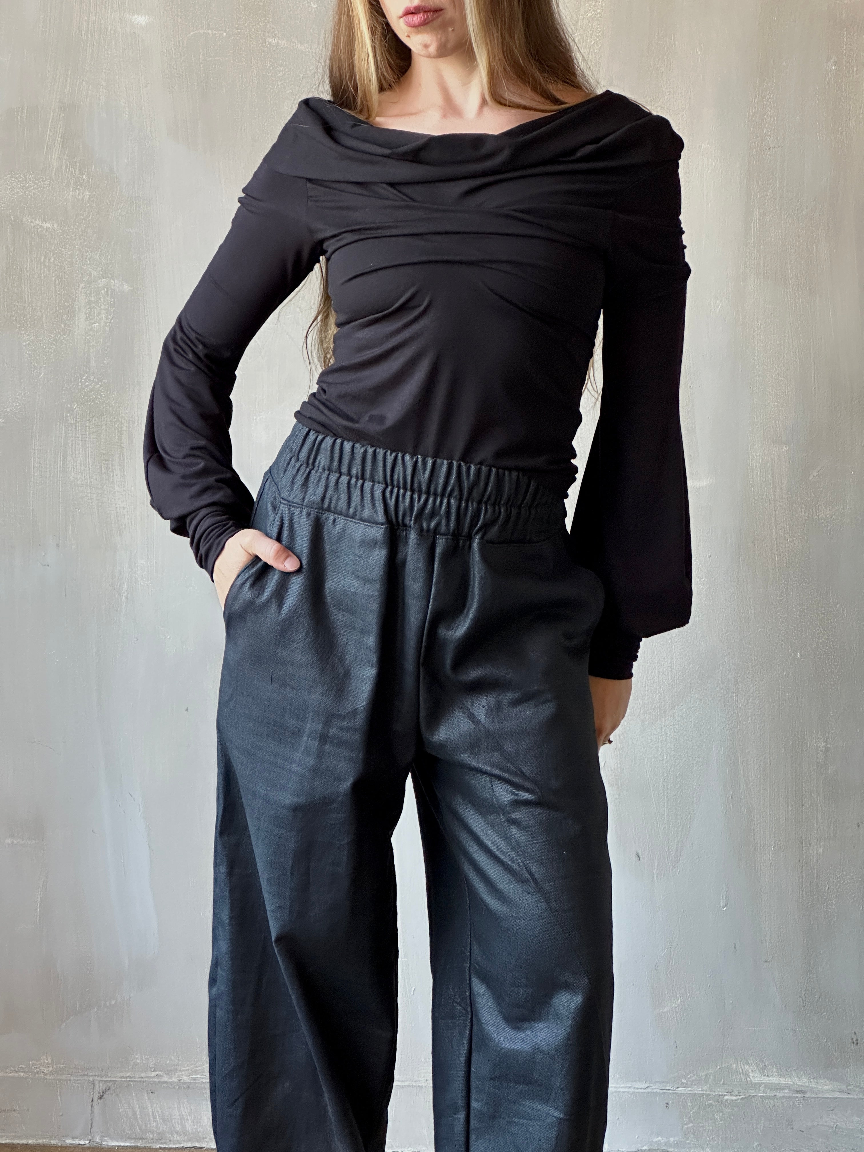 FW25: Double Waistband Barrel Trouser in Waxed Black (Pre-Order, Limited Edition)