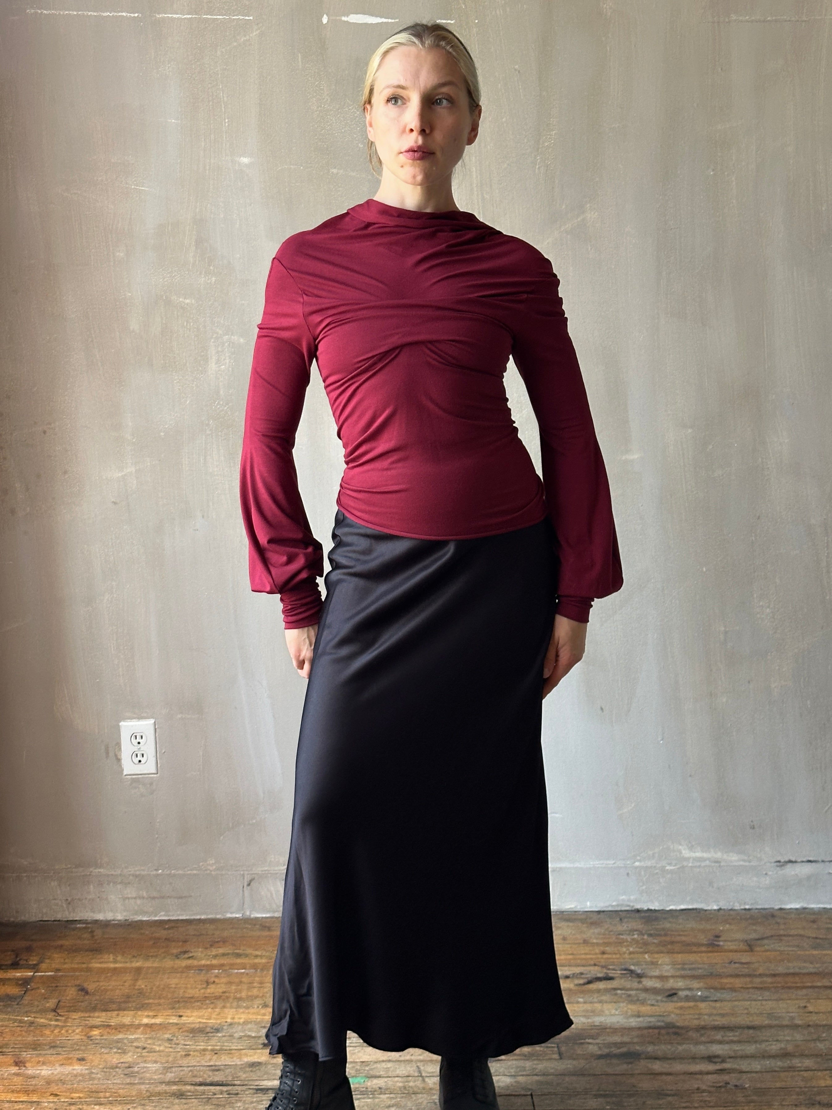 FW25: "Undulate" Reversible Top w/Hourglass Sleeve in Oxblood (Pre-Order)