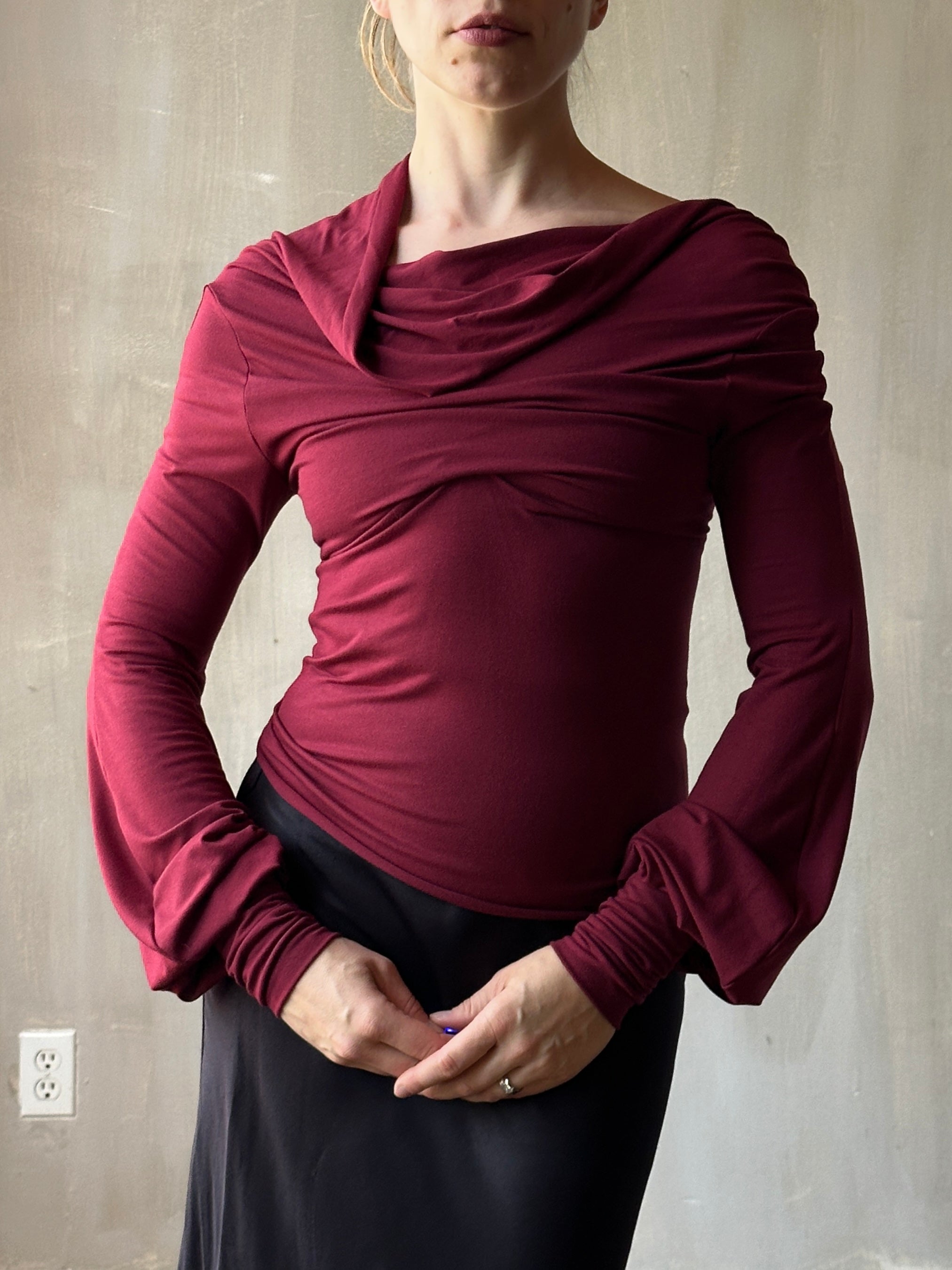 FW25: "Undulate" Reversible Top w/Hourglass Sleeve in Oxblood (Pre-Order)