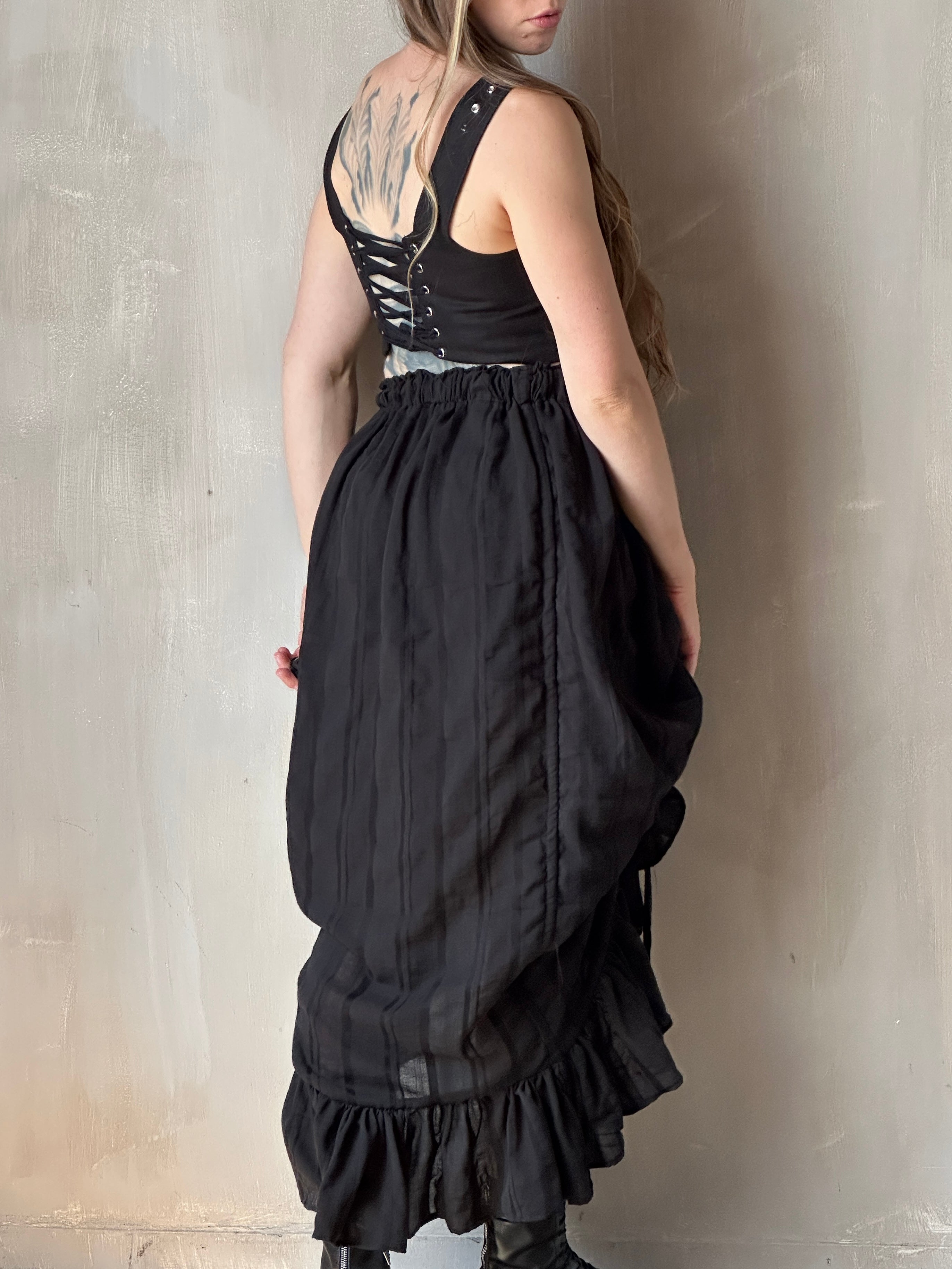 FW25: Drawstring Petticoat Skirt in Black Jacquard Stripe (Pre-Order)