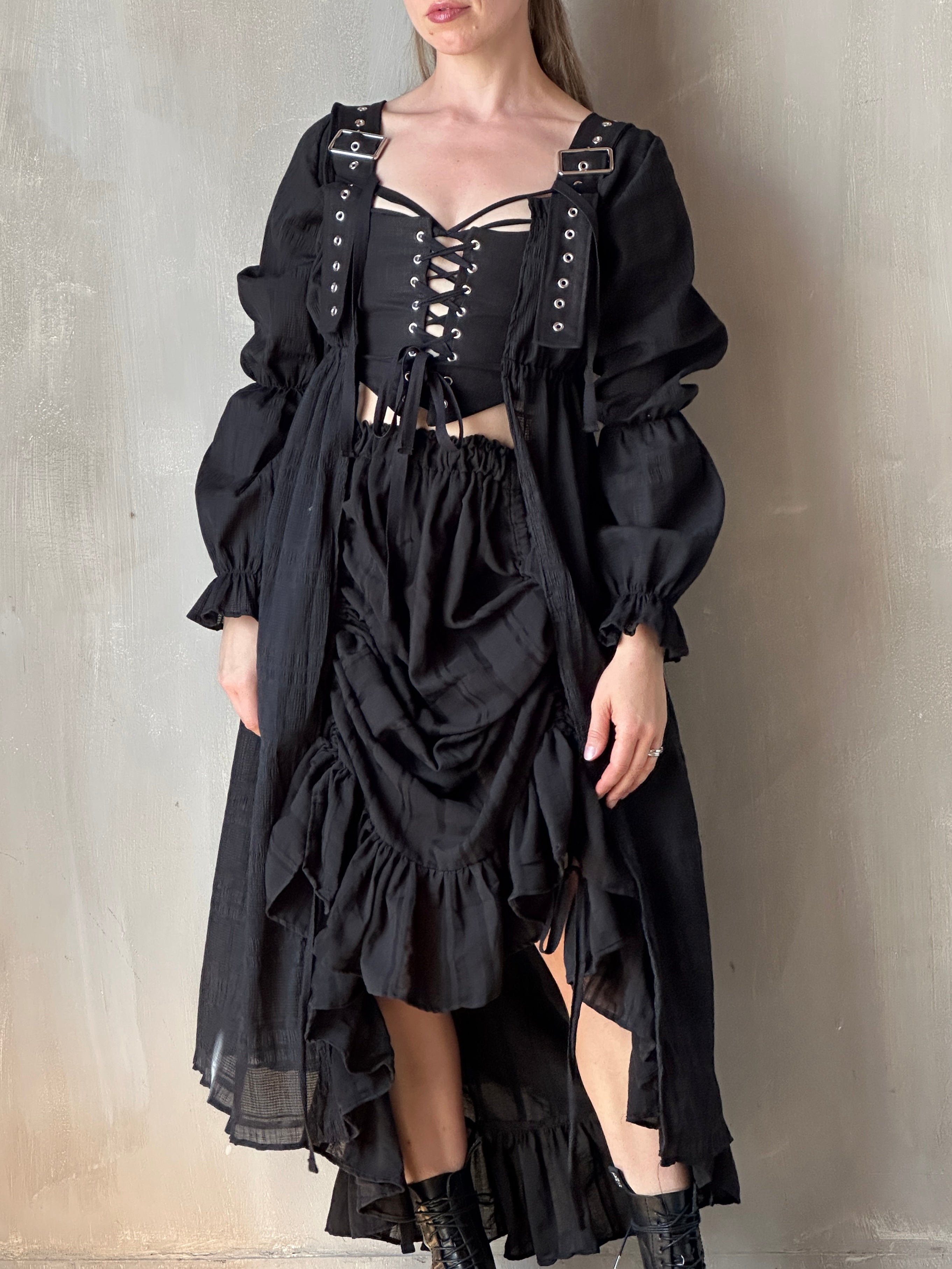 Sample Sale: Chemise de la Reine Duster in Black with Long Sleeves (Size I& VI)