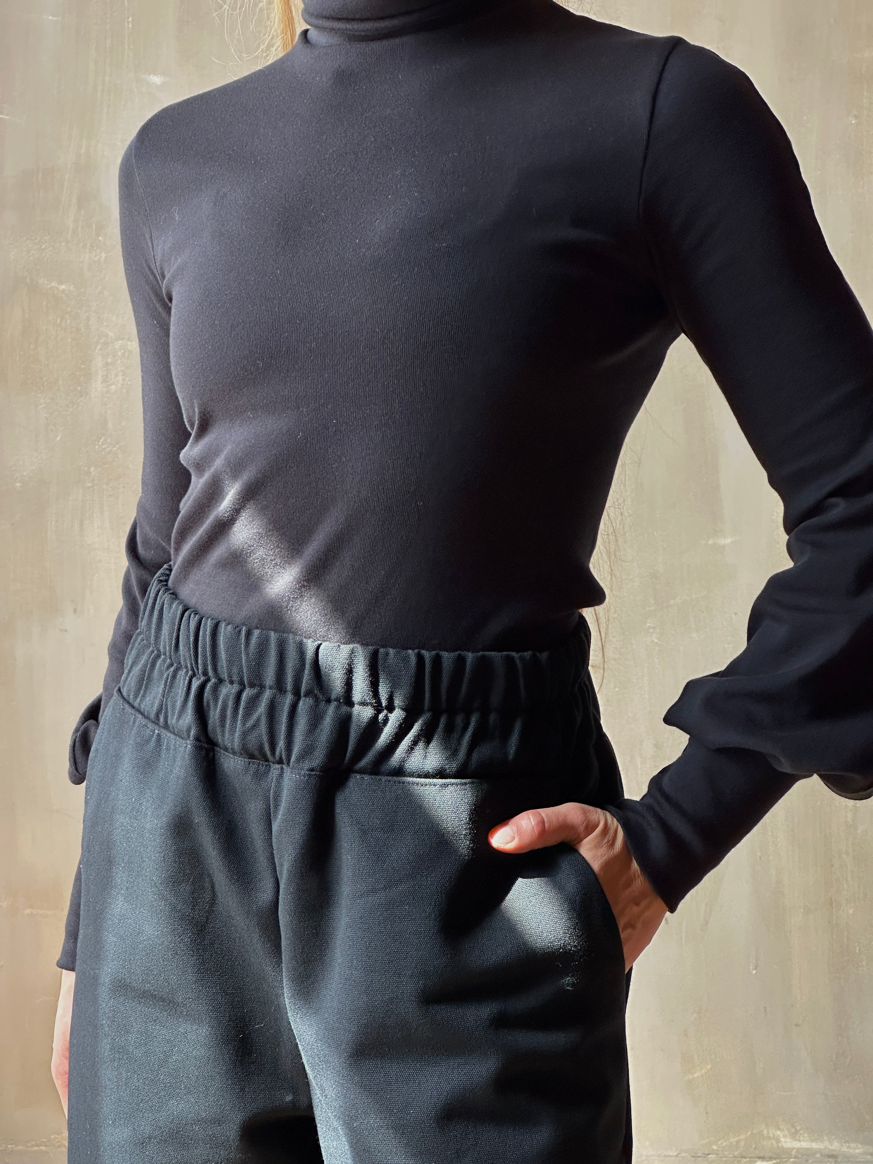 FW25: Double Waistband Barrel Trouser in Black Canvas (Pre-Order)