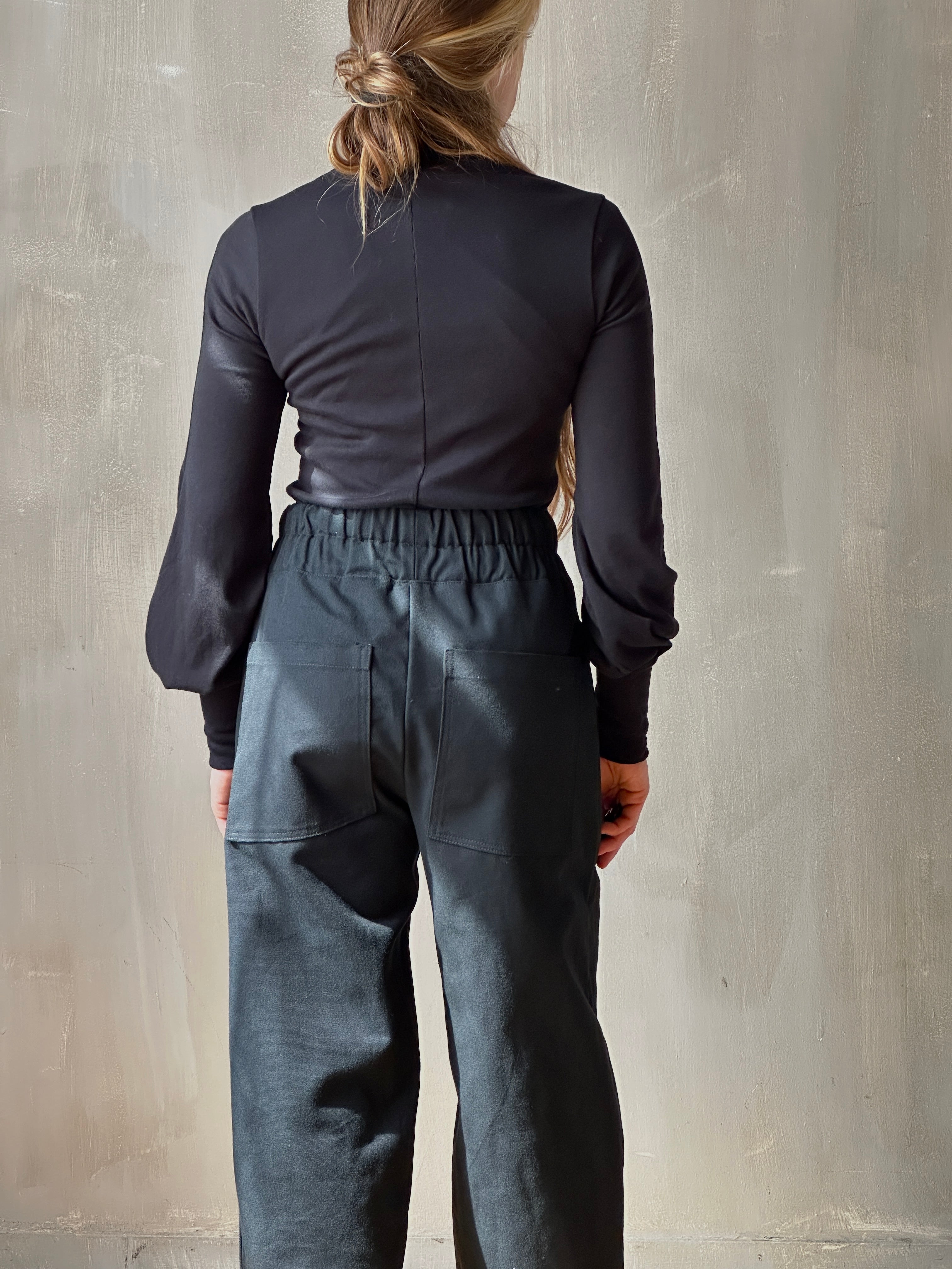 FW25: Double Waistband Barrel Trouser in Black Canvas (Pre-Order)