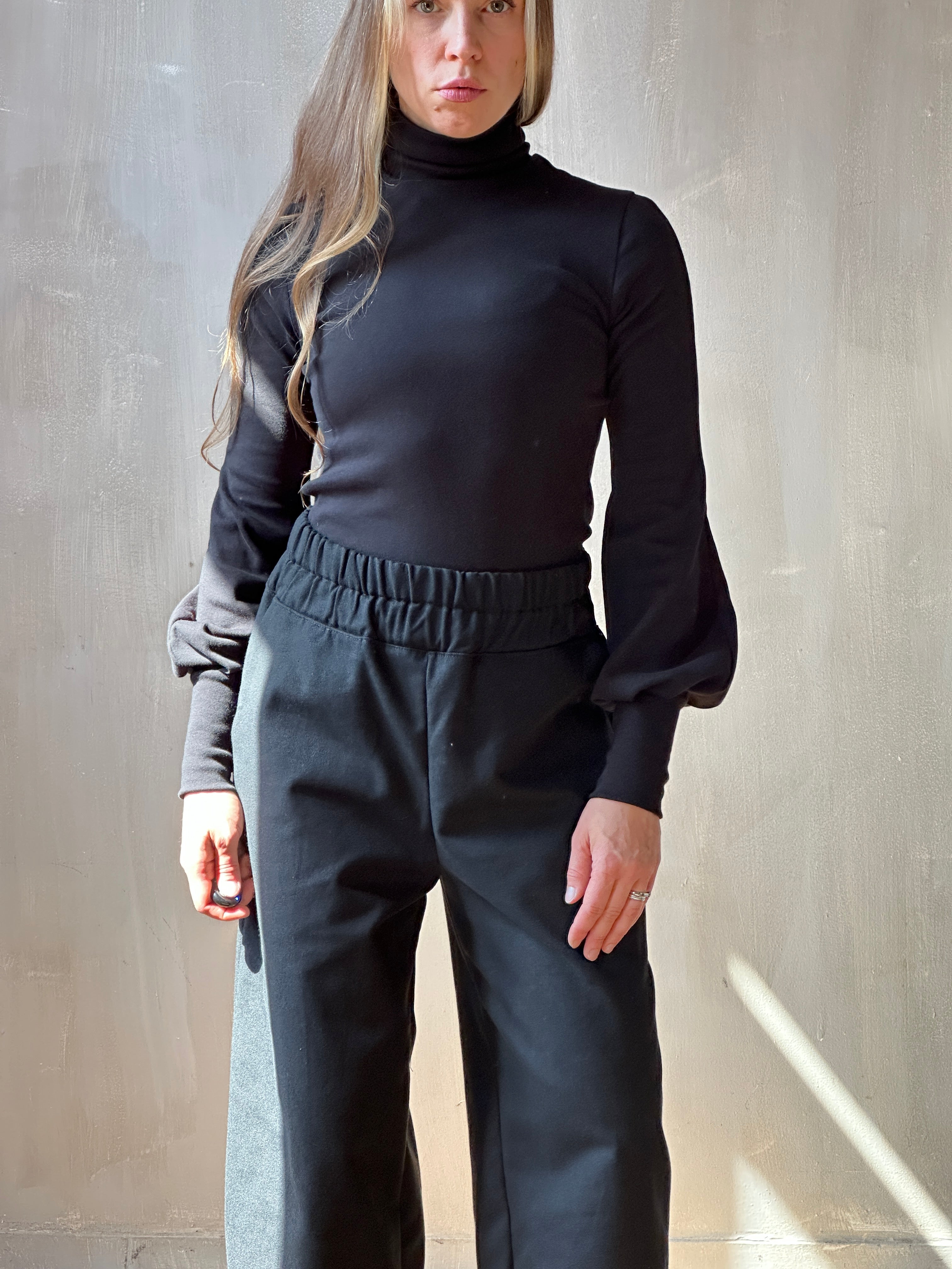 FW25: Double Waistband Barrel Trouser in Black Canvas (Pre-Order)