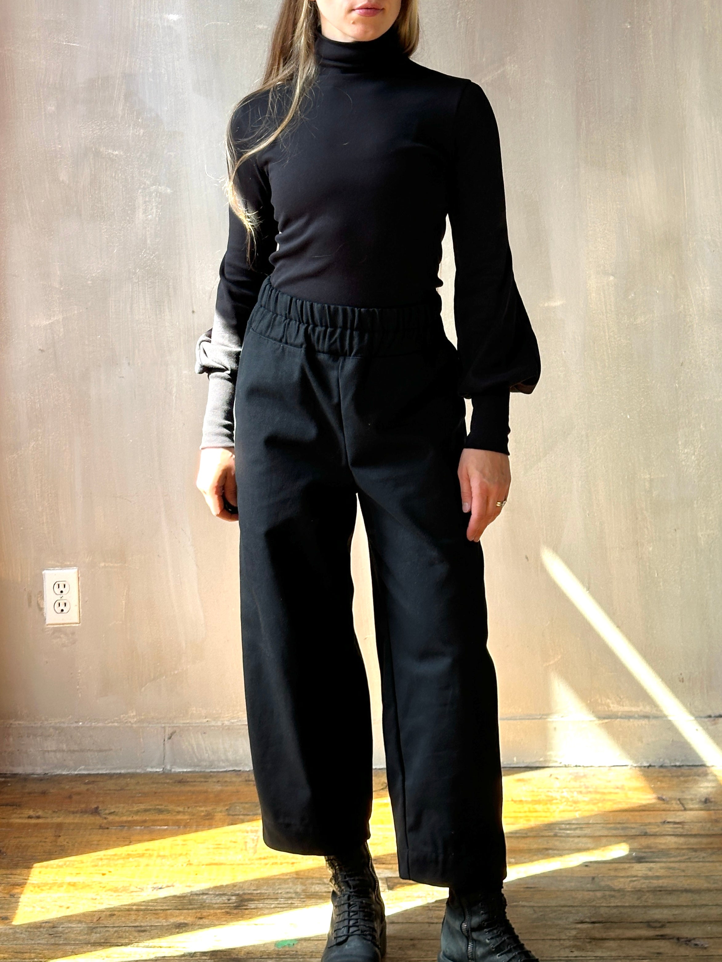FW25: Double Waistband Barrel Trouser in Black Canvas (Pre-Order)