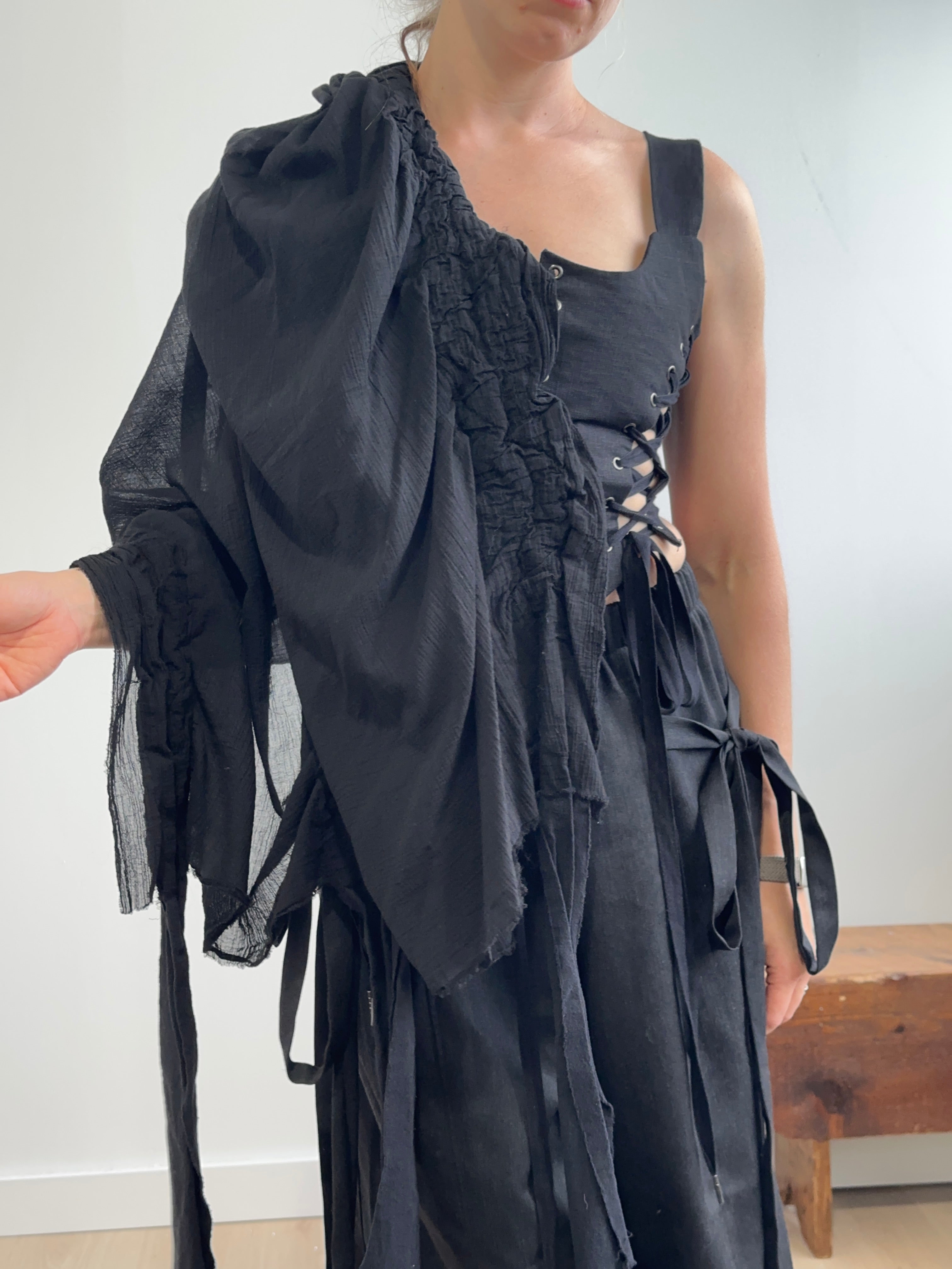 Sample Sale: OOAK Felted Shawl in Wool/Cotton Gauze (One Size)