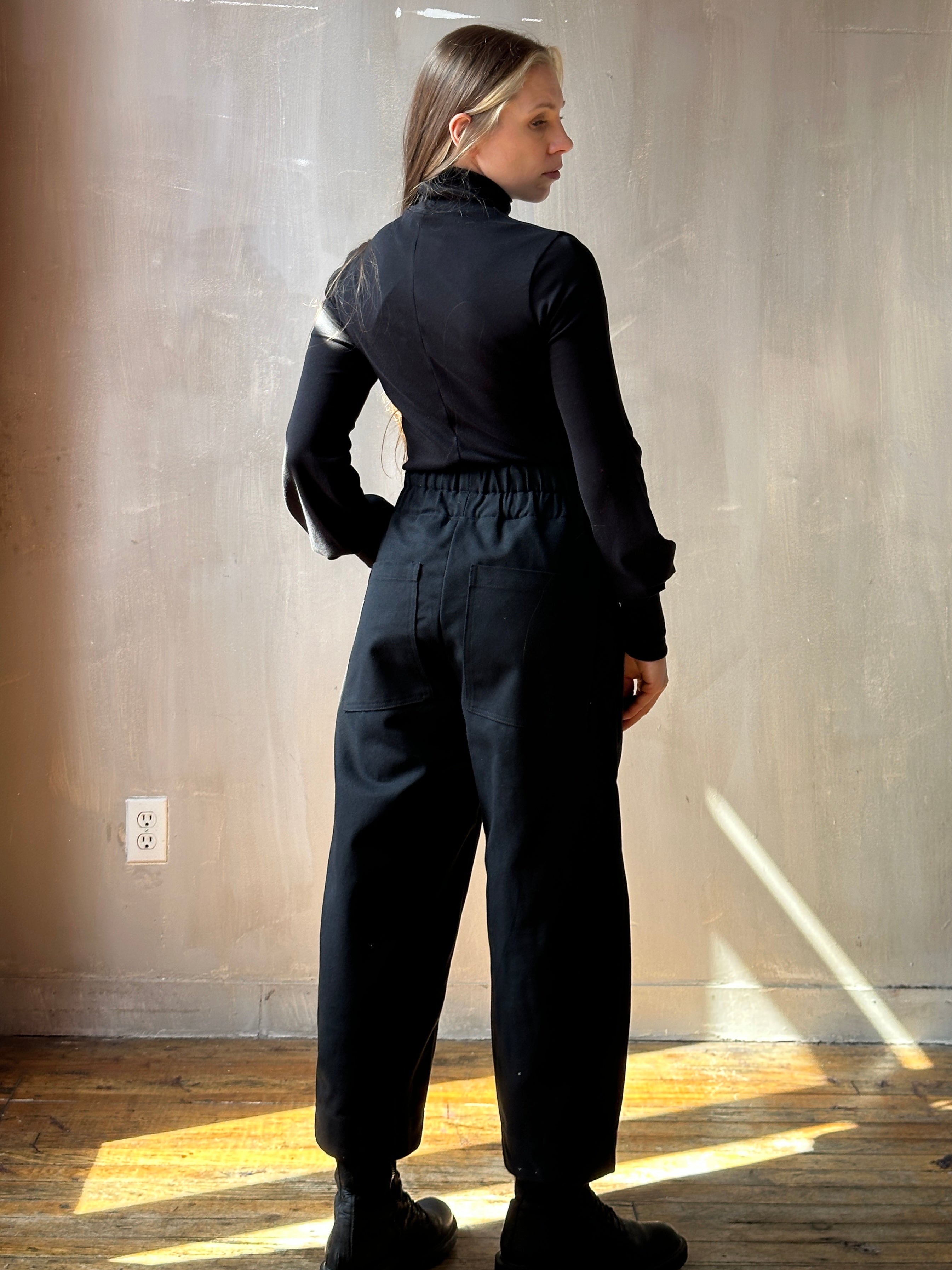 FW25: Double Waistband Barrel Trouser in Black Canvas (Pre-Order)
