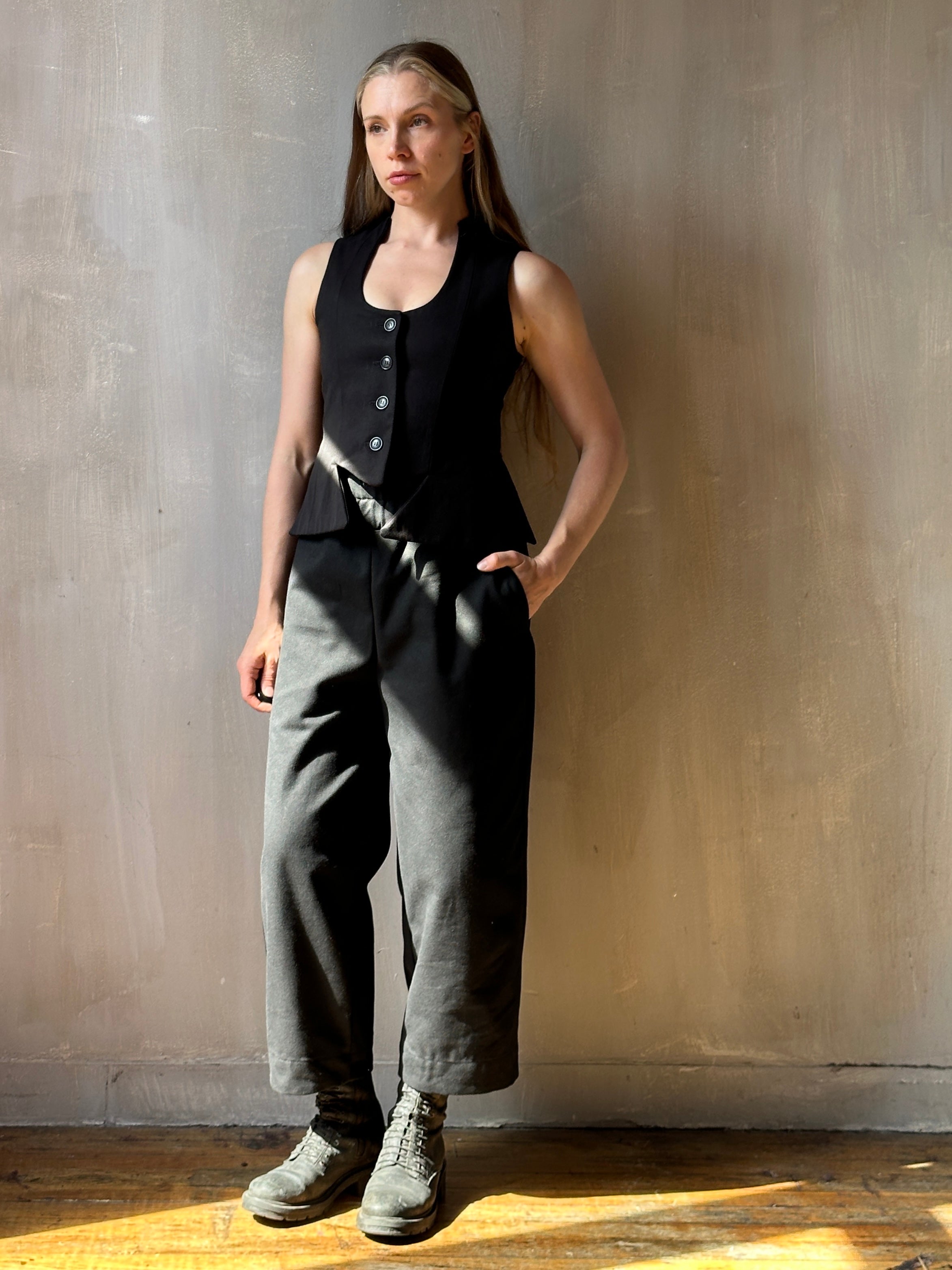 FW25: Double Waistband Barrel Trouser in Black Canvas (Pre-Order)