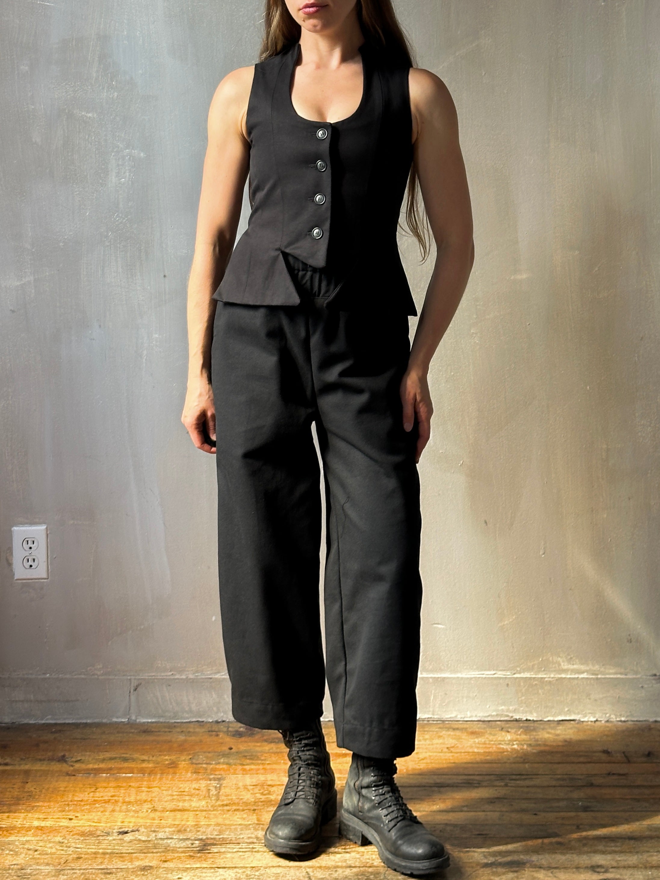 FW25: Double Waistband Barrel Trouser in Black Canvas (Pre-Order)
