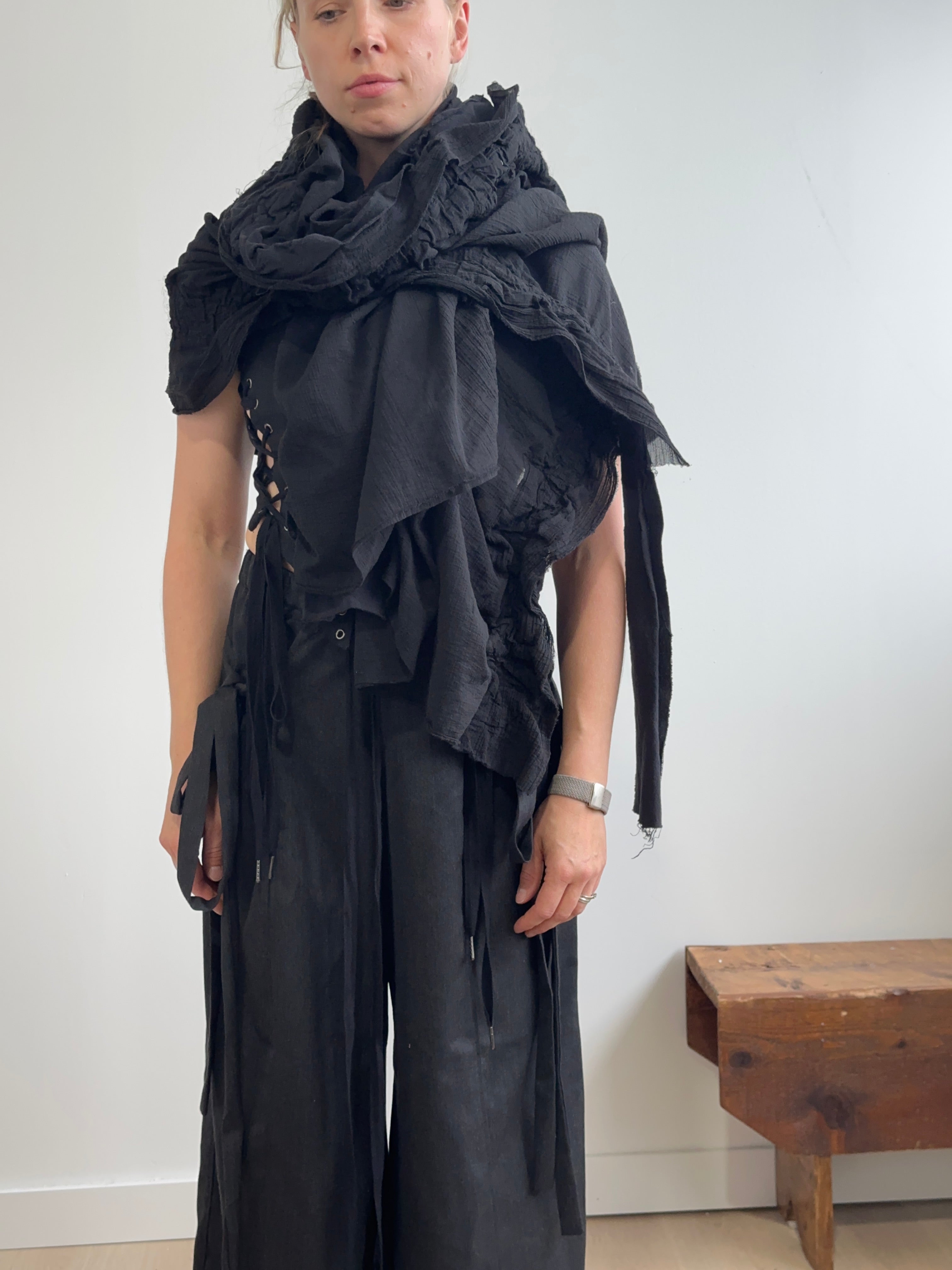 Sample Sale: OOAK Felted Shawl in Wool/Cotton Gauze (One Size)