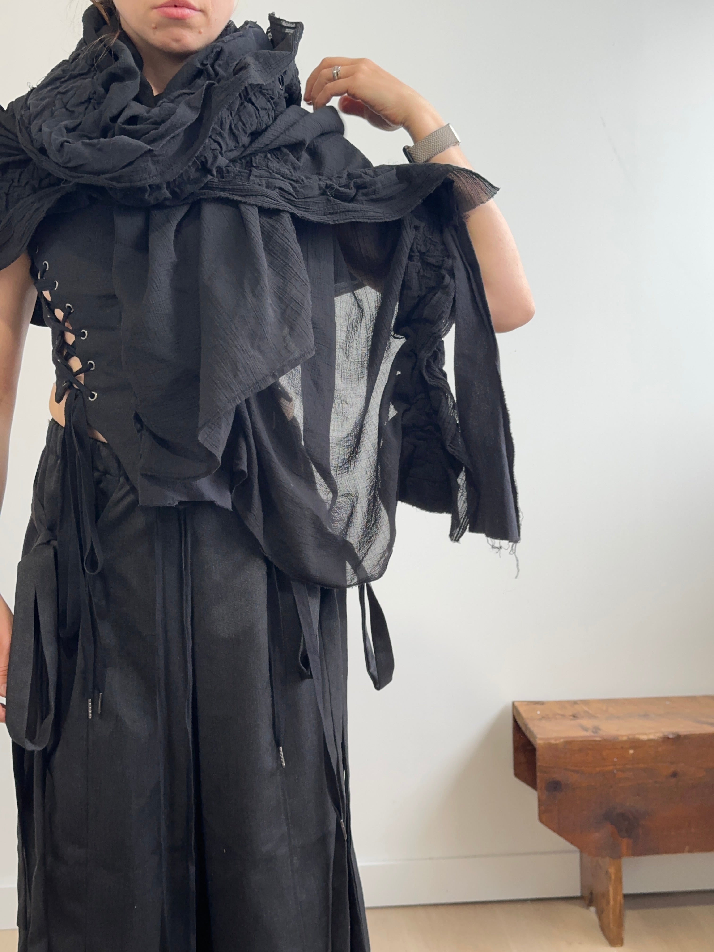Sample Sale: OOAK Felted Shawl in Wool/Cotton Gauze (One Size)