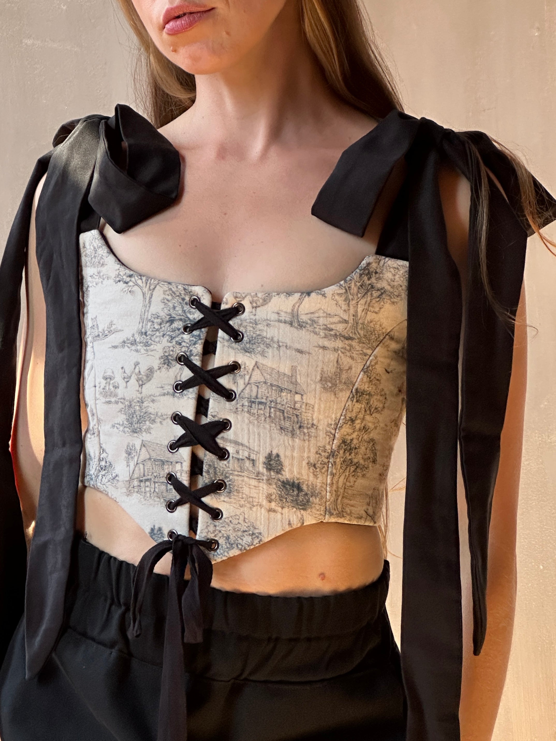 FW25: Corset Vest in Toile de Jouy (Pre-Order)