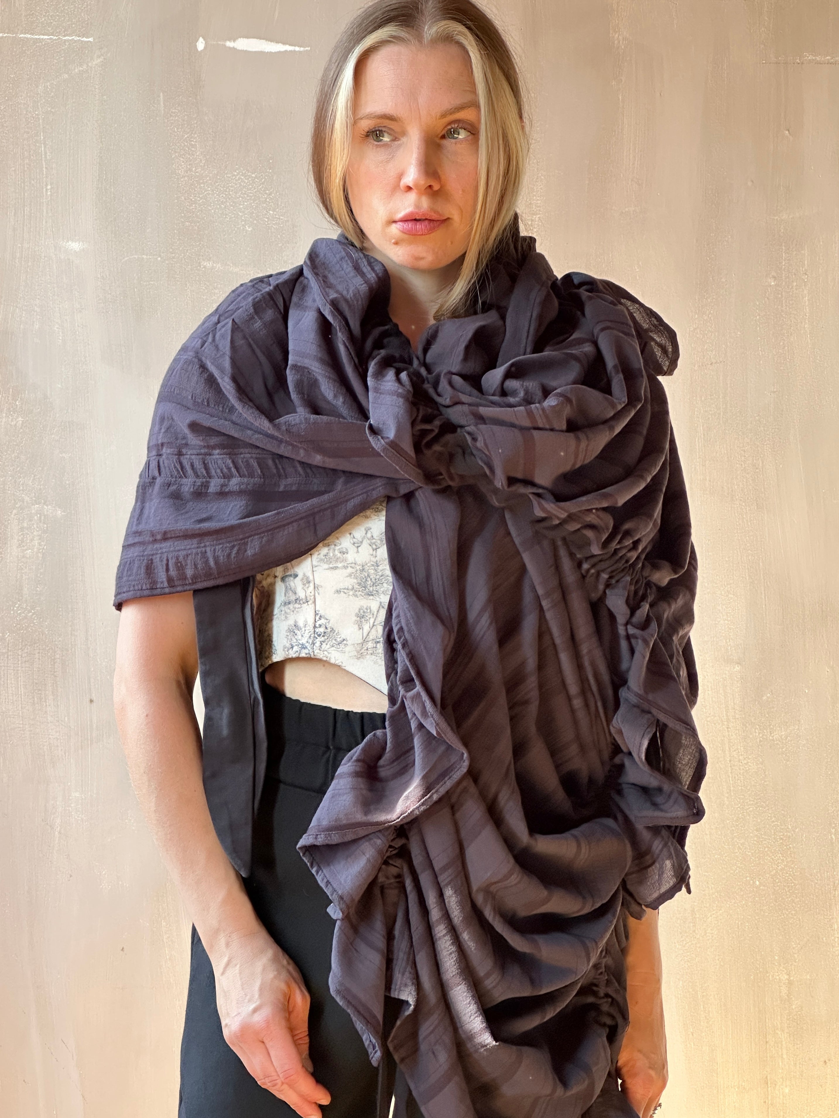 FW25: Drawstring Scarf in Nightshade Jacquard Stripe (Pre-Order)