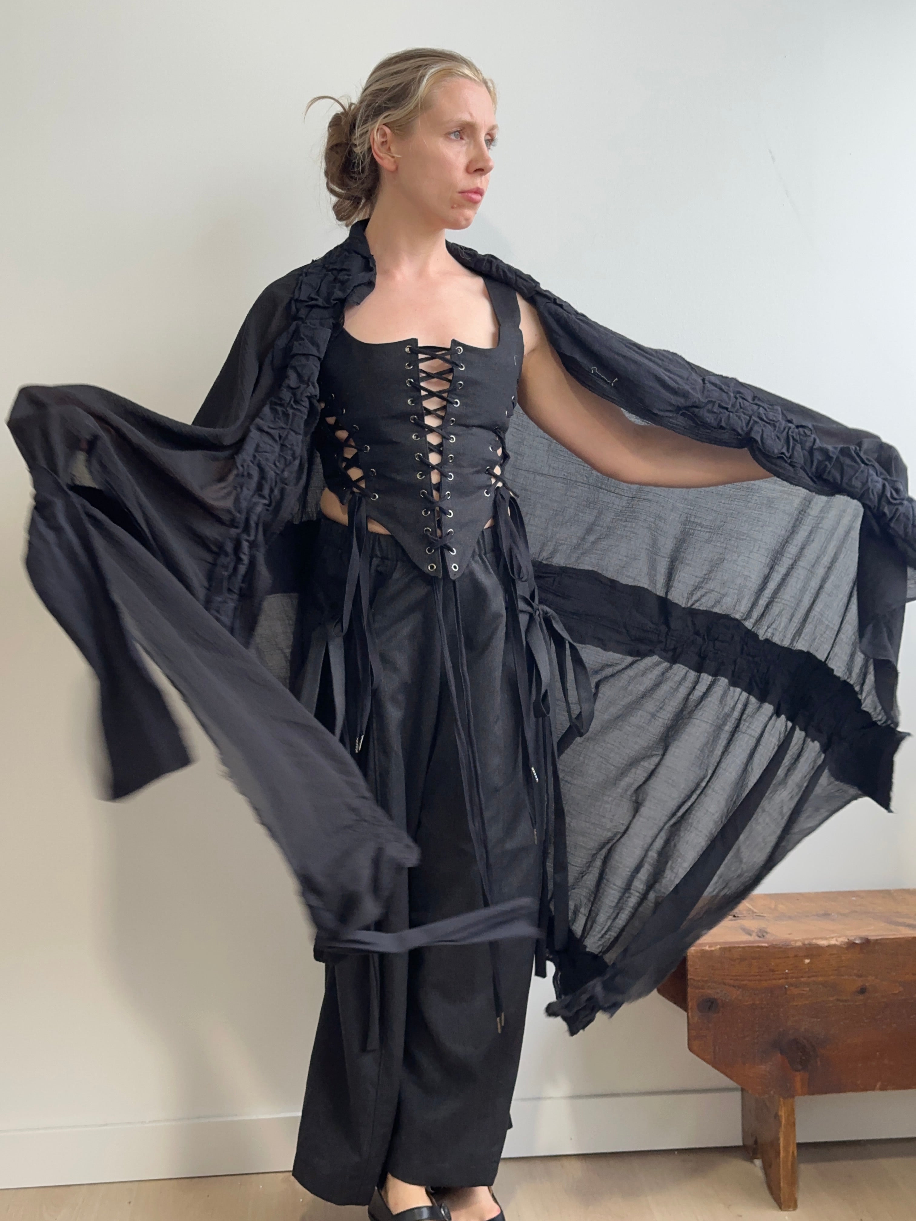 Sample Sale: OOAK Felted Shawl in Wool/Cotton Gauze (One Size)