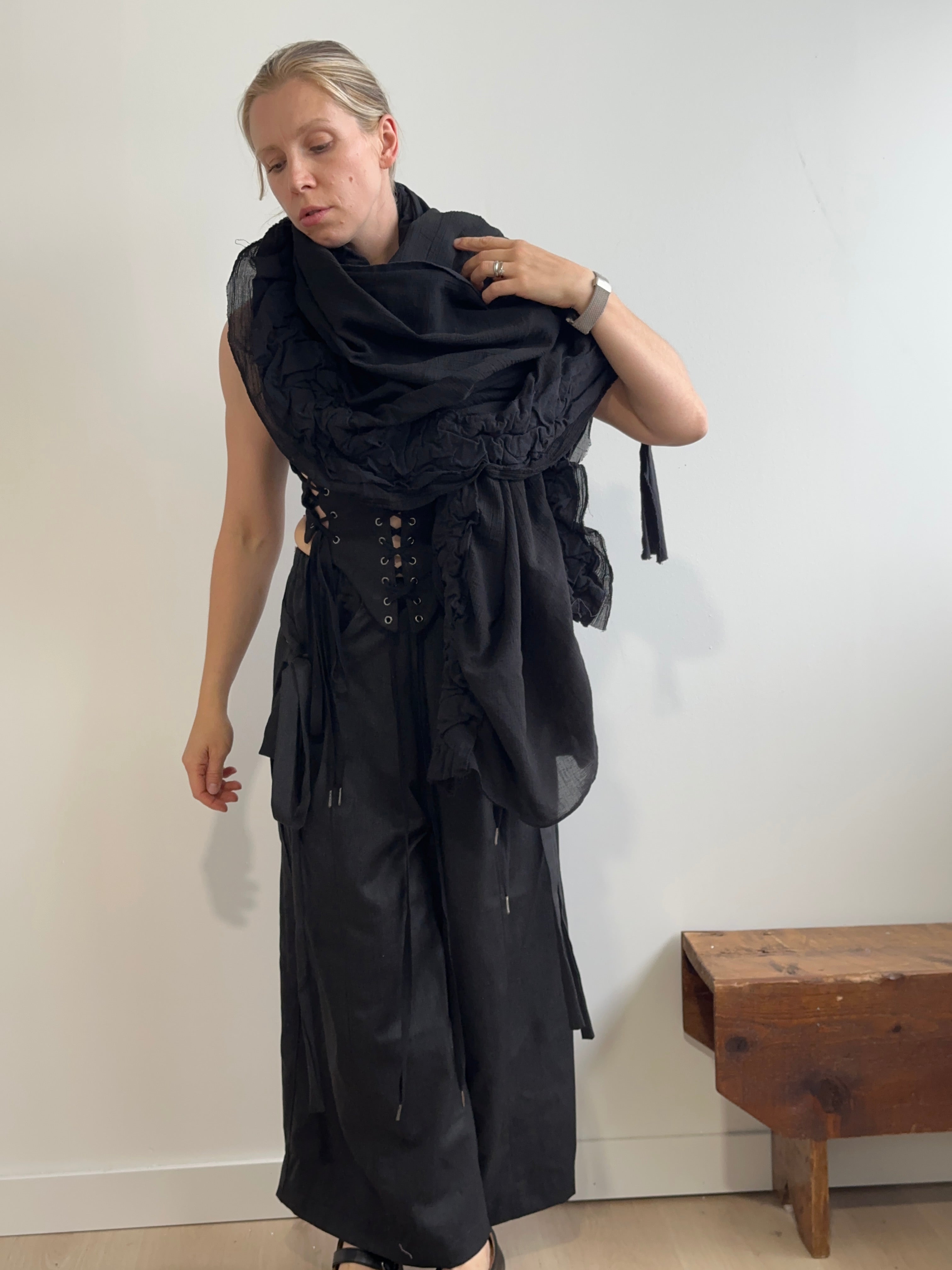 Sample Sale: OOAK Felted Shawl in Wool/Cotton Gauze (One Size)