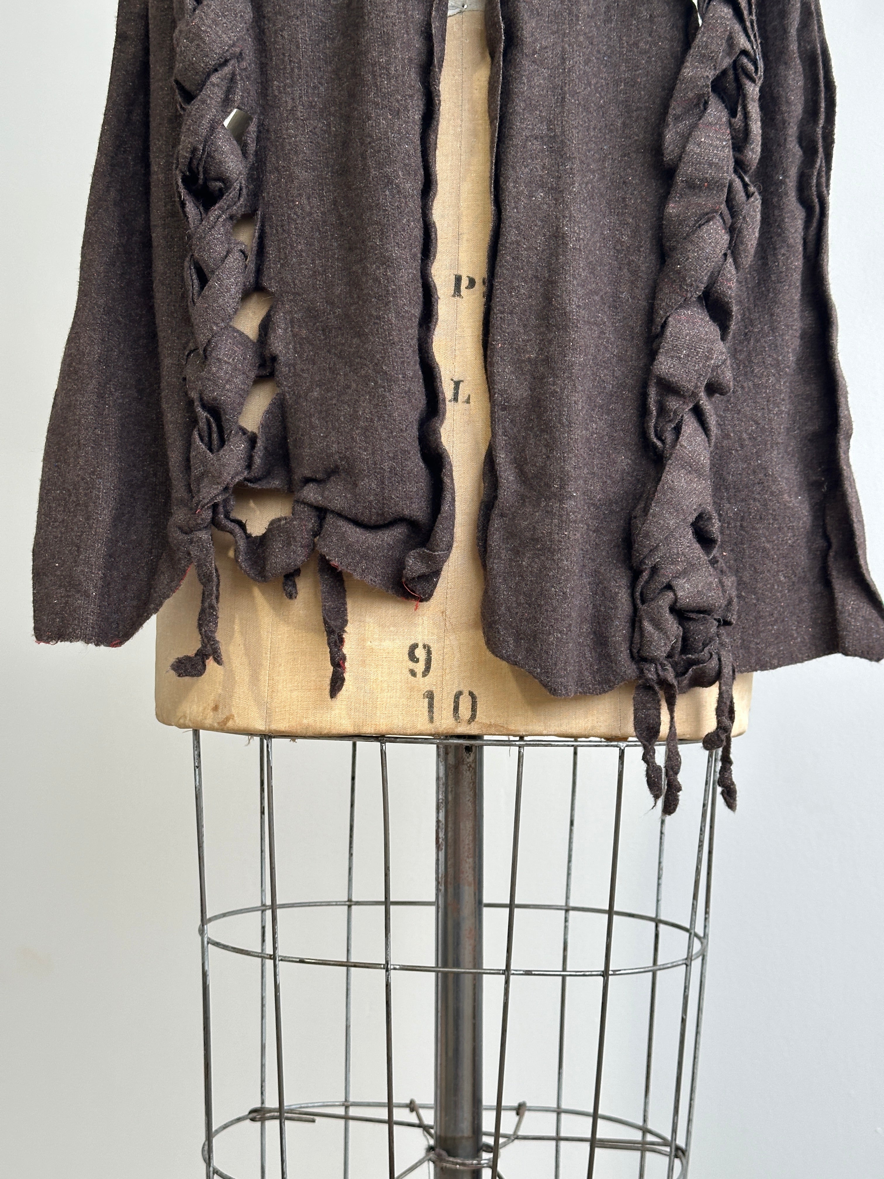 Sample Sale: 3D Plaited Wool Shawl in Cool Brown Stripe (One Size)