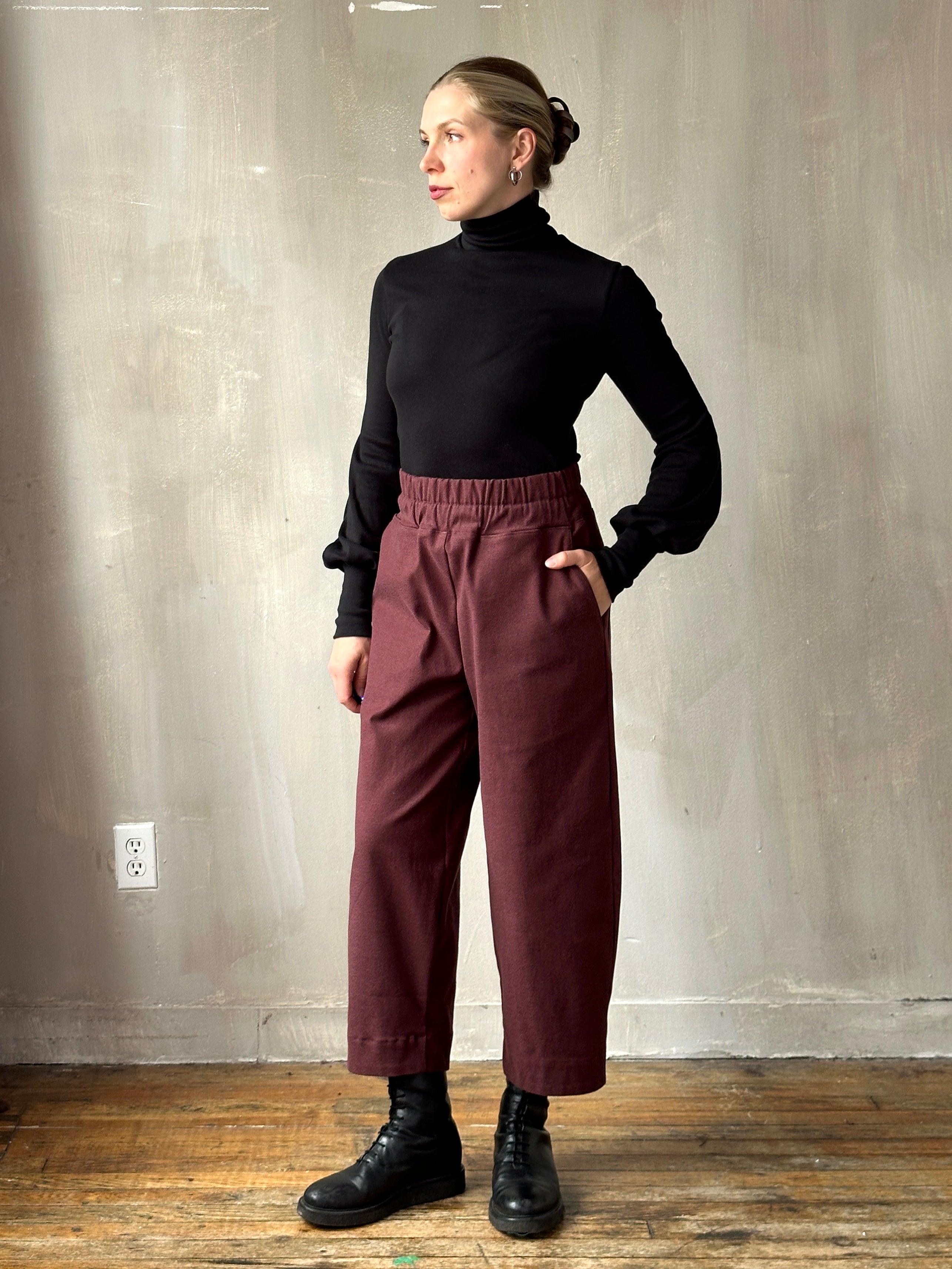 FW25: Double Waistband Barrel Trouser in Vintage Wine (Pre-Order)