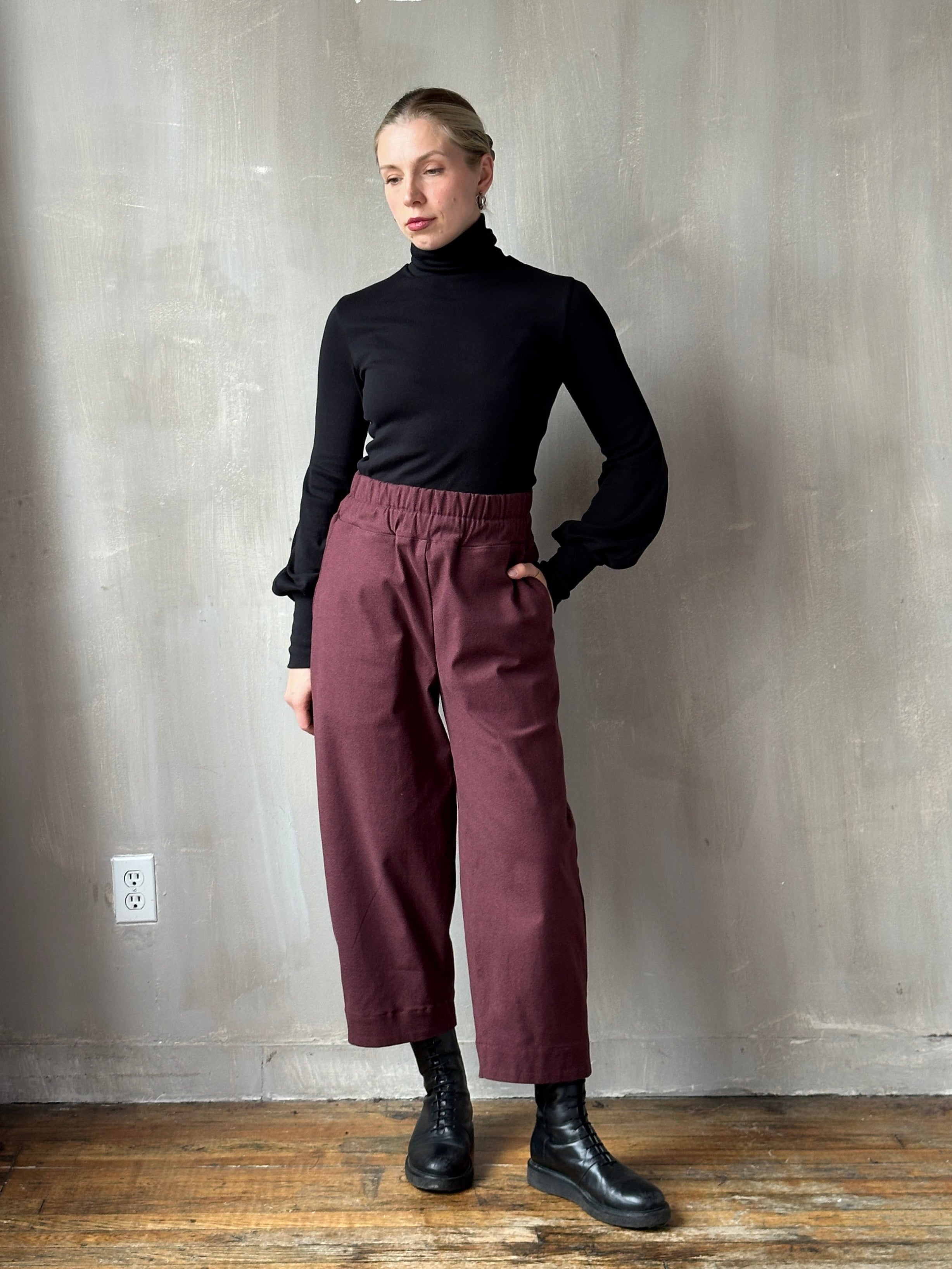 FW25: Double Waistband Barrel Trouser in Vintage Wine (Pre-Order)