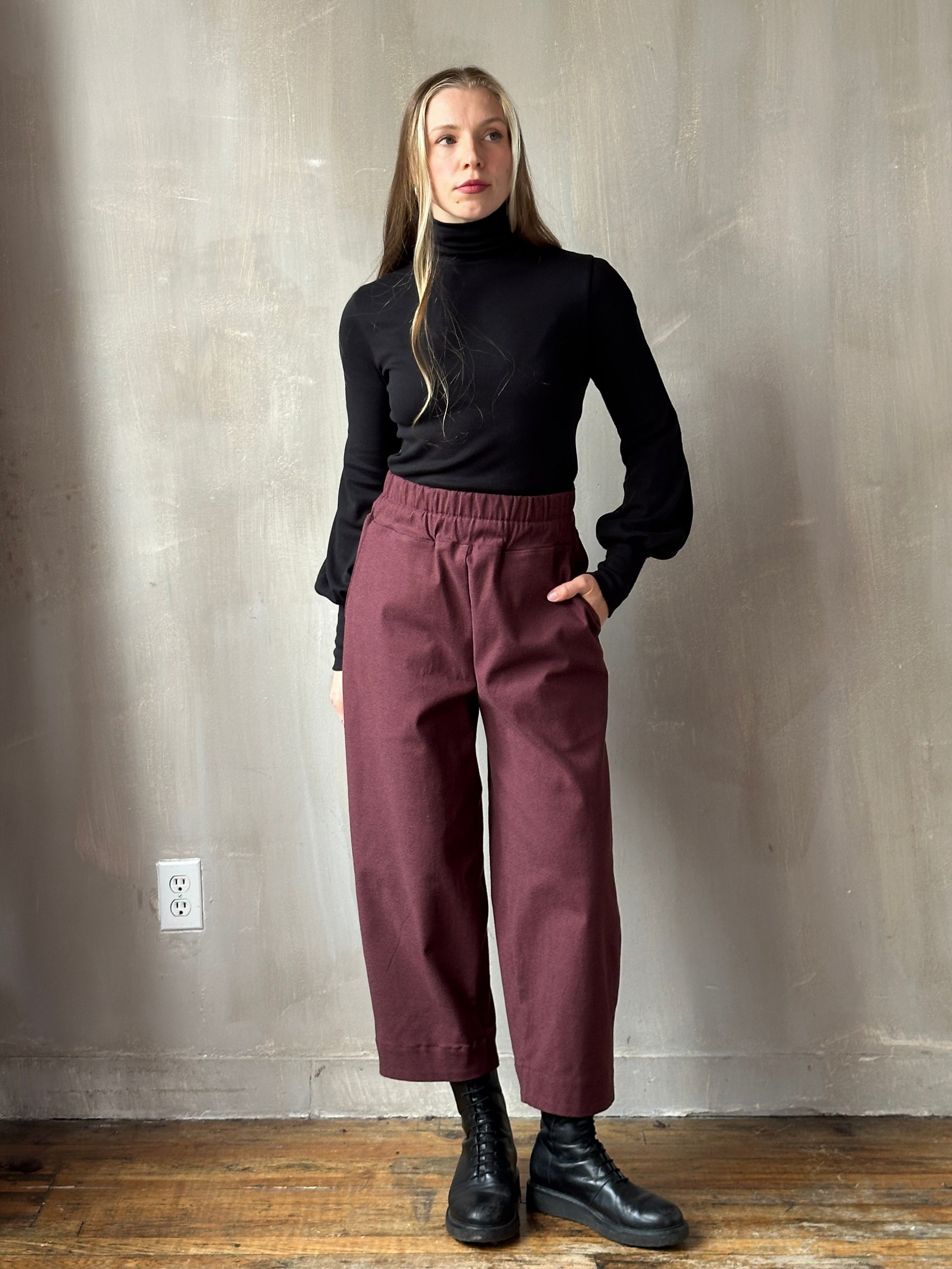 FW25: Double Waistband Barrel Trouser in Vintage Wine (Pre-Order)