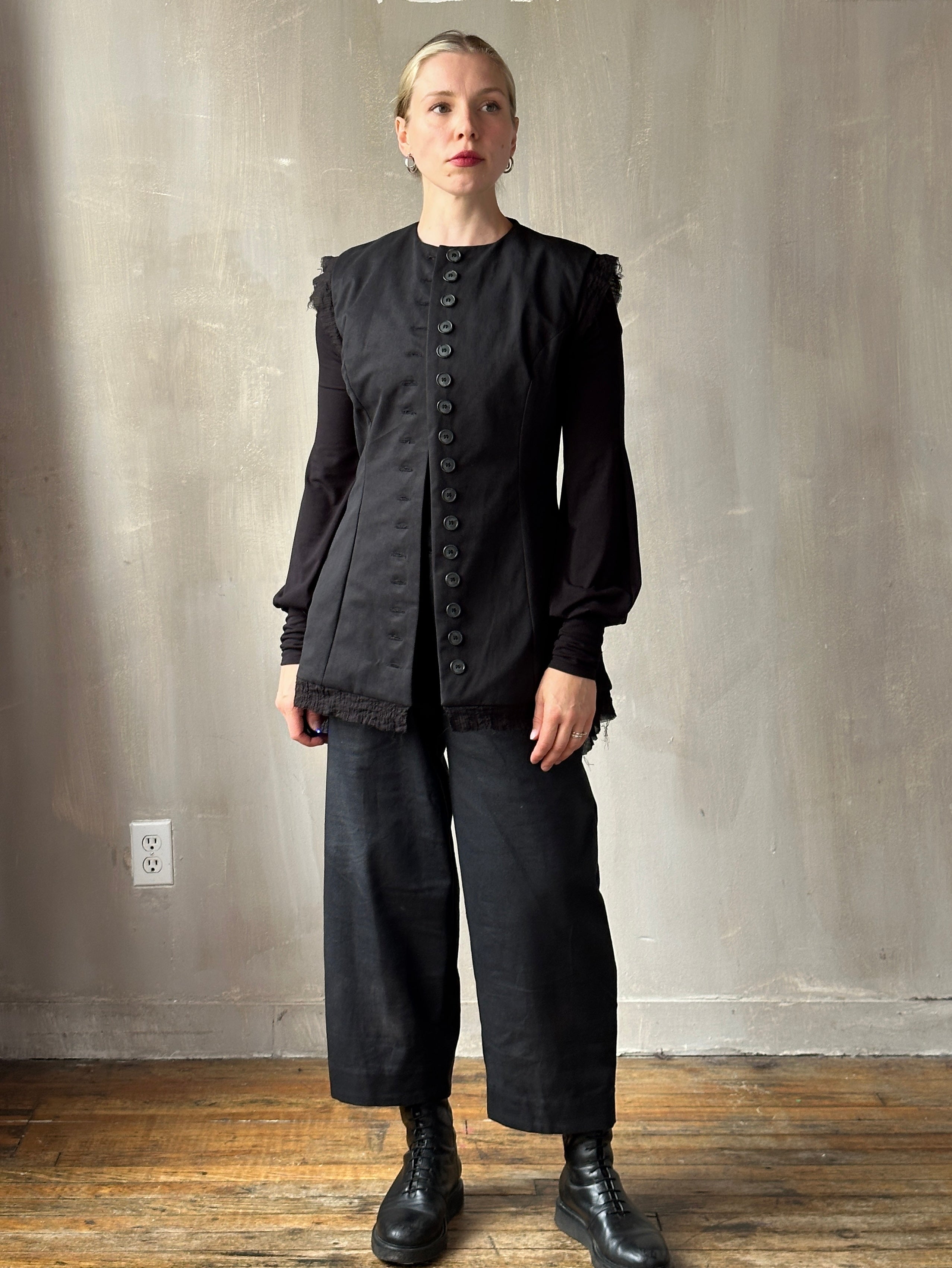 FW25: Double Waistband Barrel Trouser in Waxed Black (Pre-Order, Limited Edition)