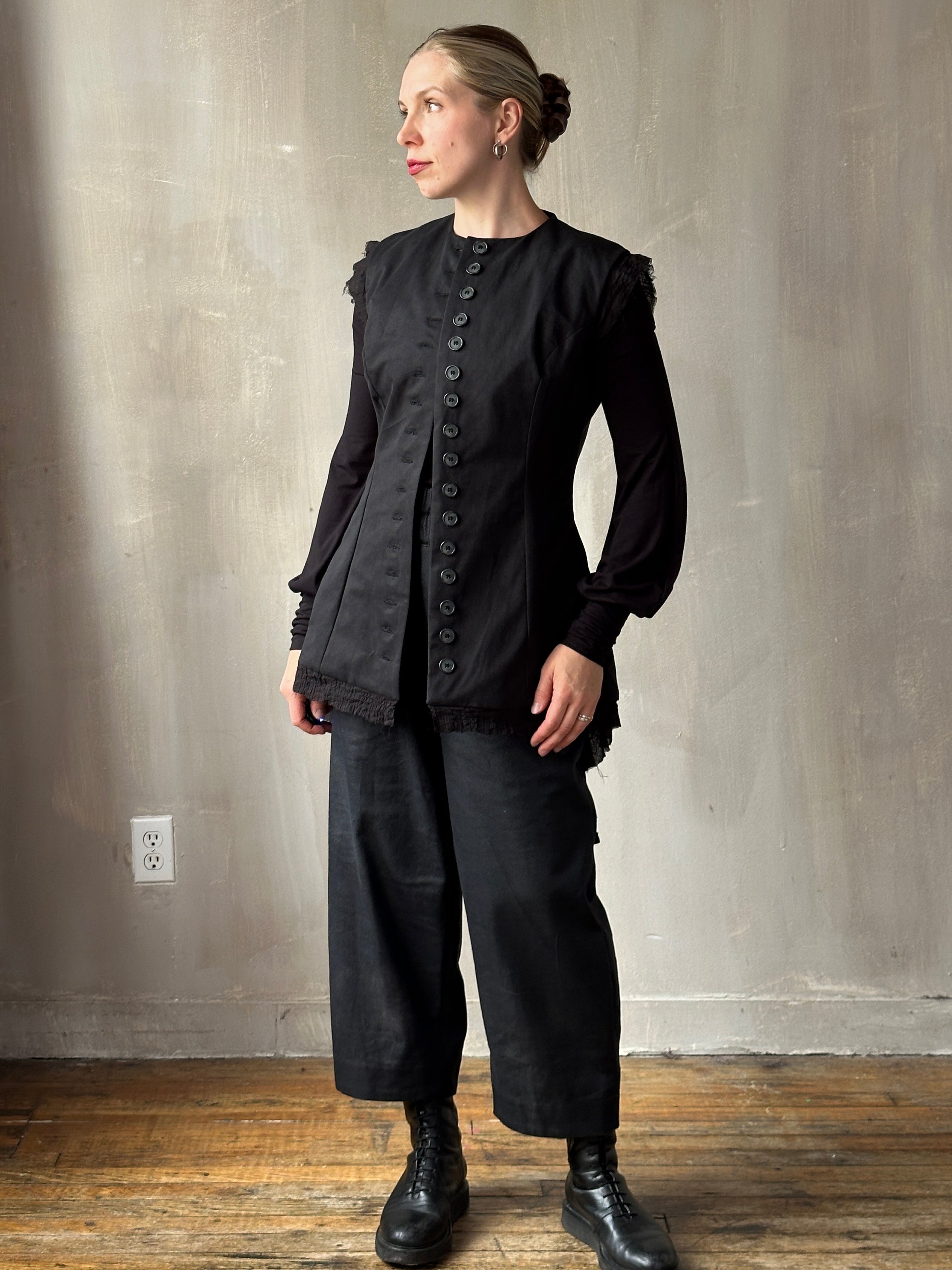 FW25: Double Waistband Barrel Trouser in Waxed Black (Pre-Order, Limited Edition)