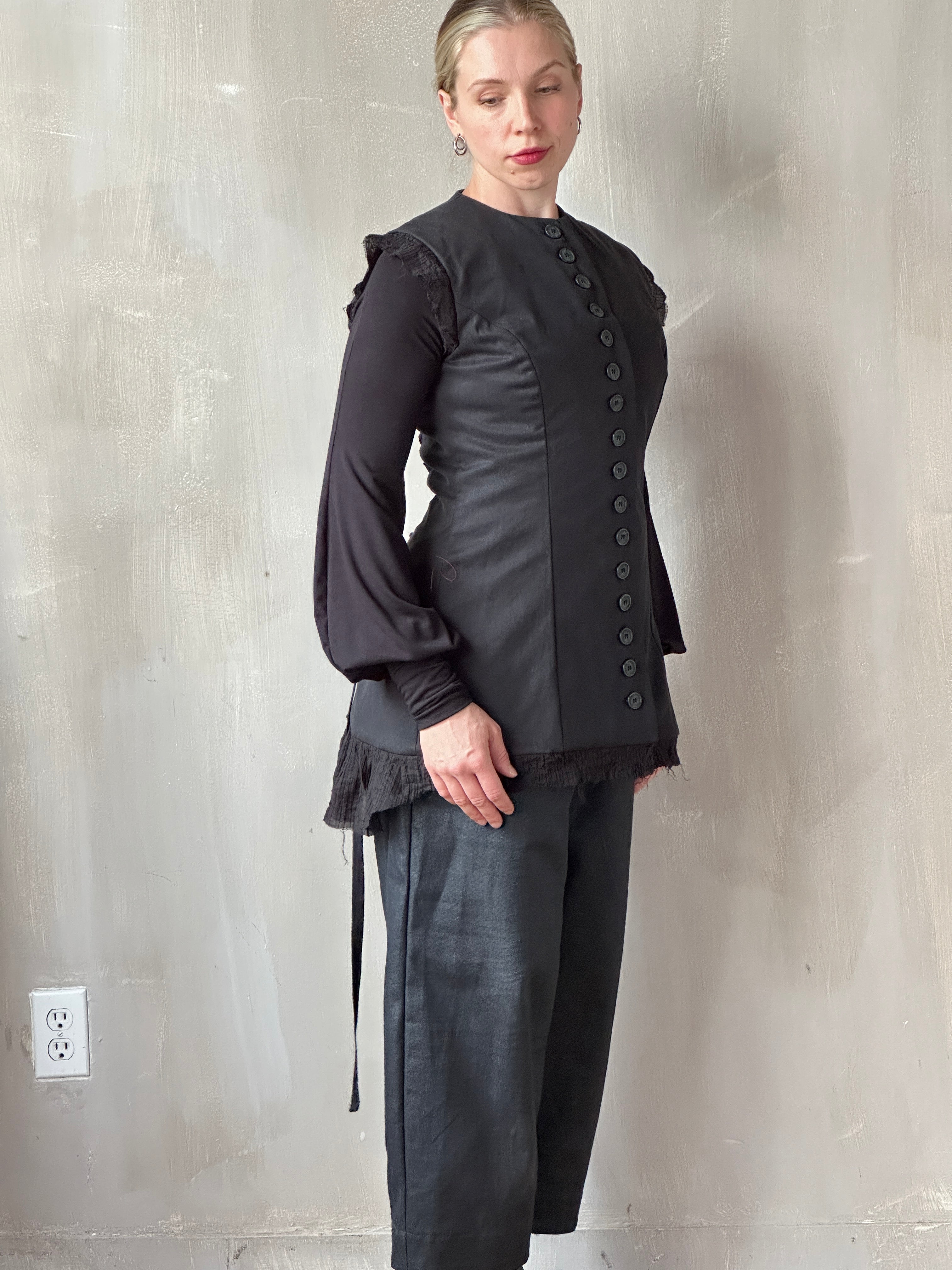 FW25: Double Waistband Barrel Trouser in Waxed Black (Pre-Order, Limited Edition)