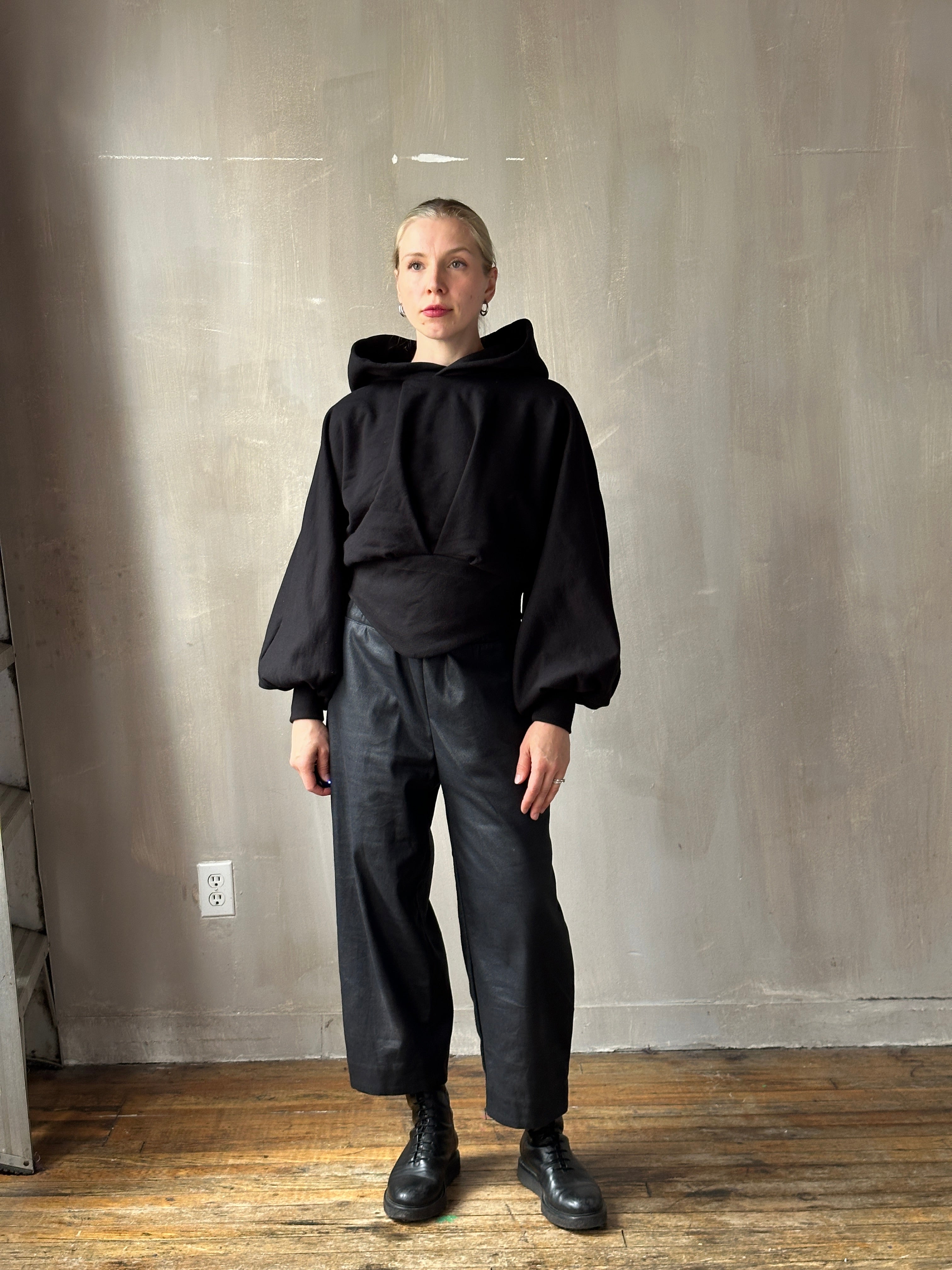 FW25: Double Waistband Barrel Trouser in Waxed Black (Pre-Order, Limited Edition)