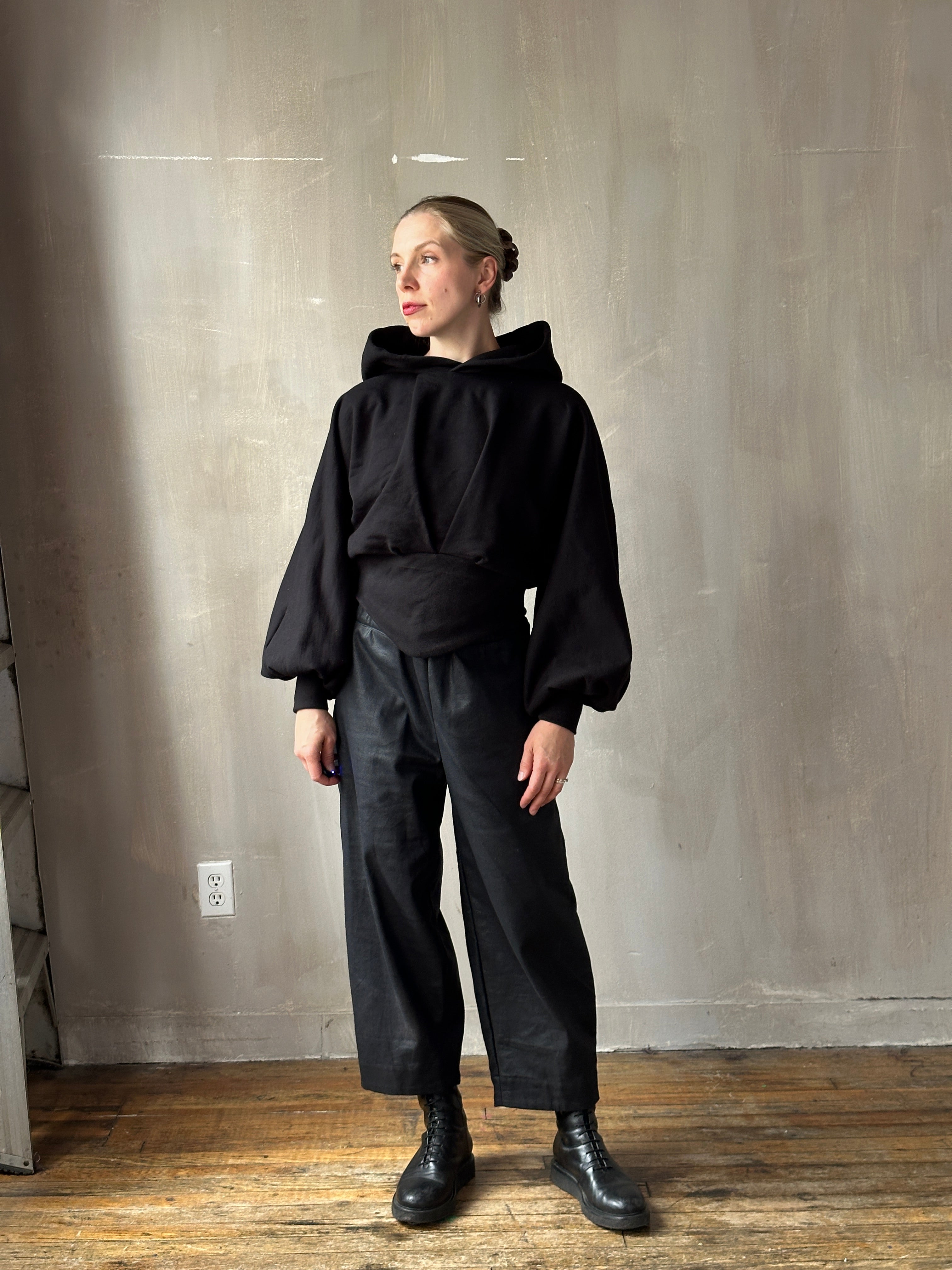 FW25: Double Waistband Barrel Trouser in Waxed Black (Pre-Order, Limited Edition)