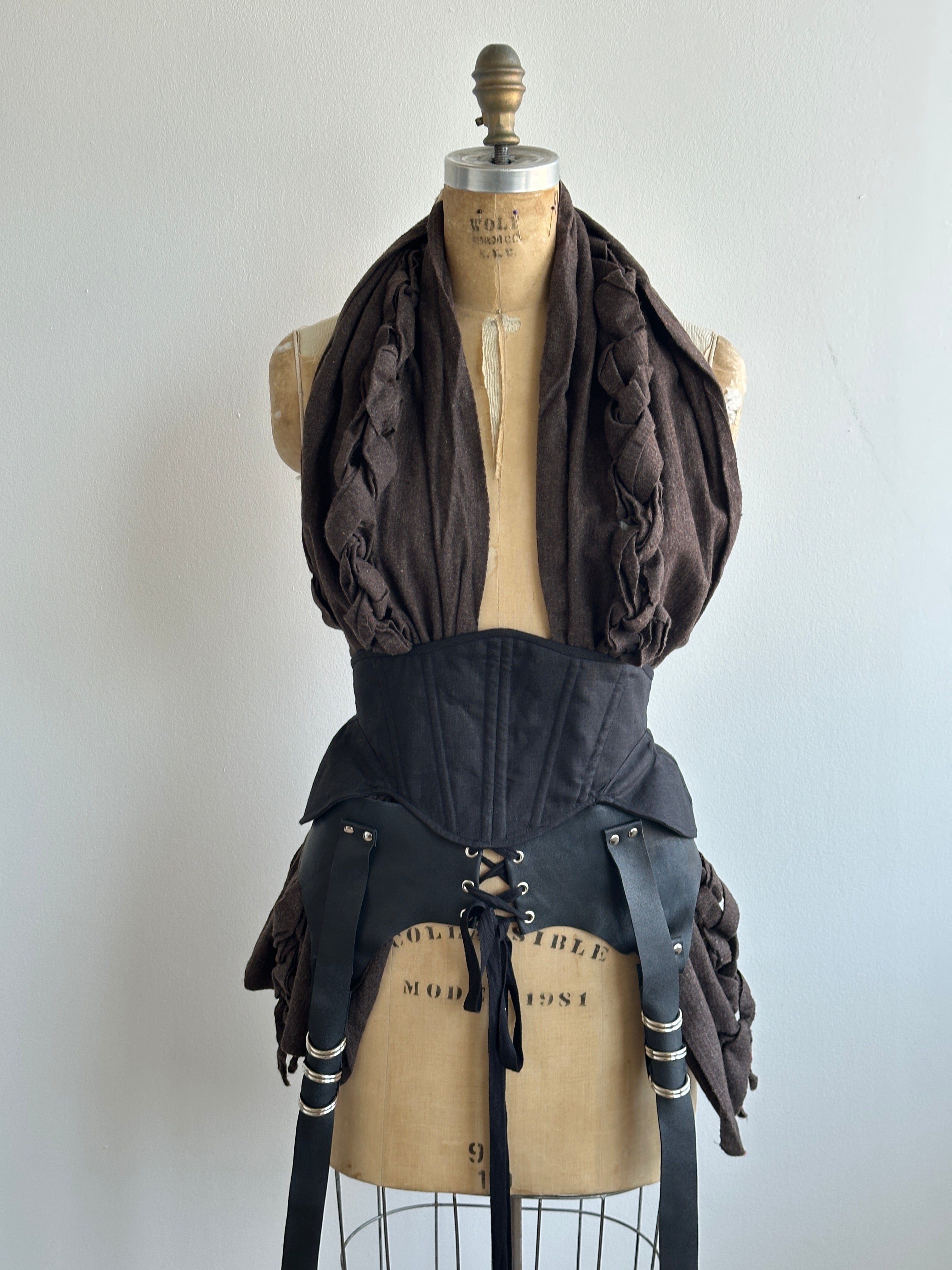Sample Sale: 3D Plaited Wool Shawl in Cool Brown Stripe (One Size)
