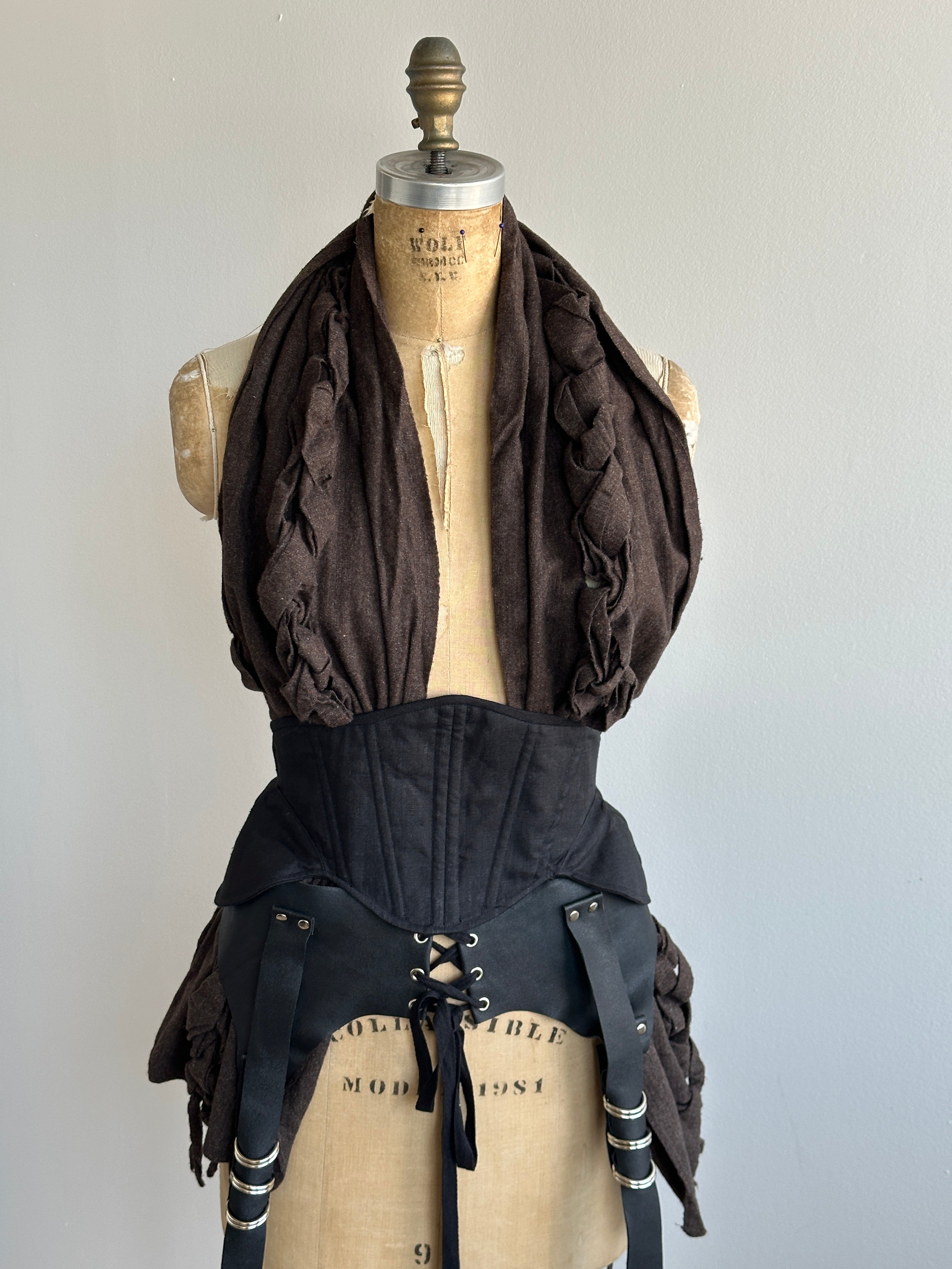 Sample Sale: 3D Plaited Wool Shawl in Cool Brown Stripe (One Size)