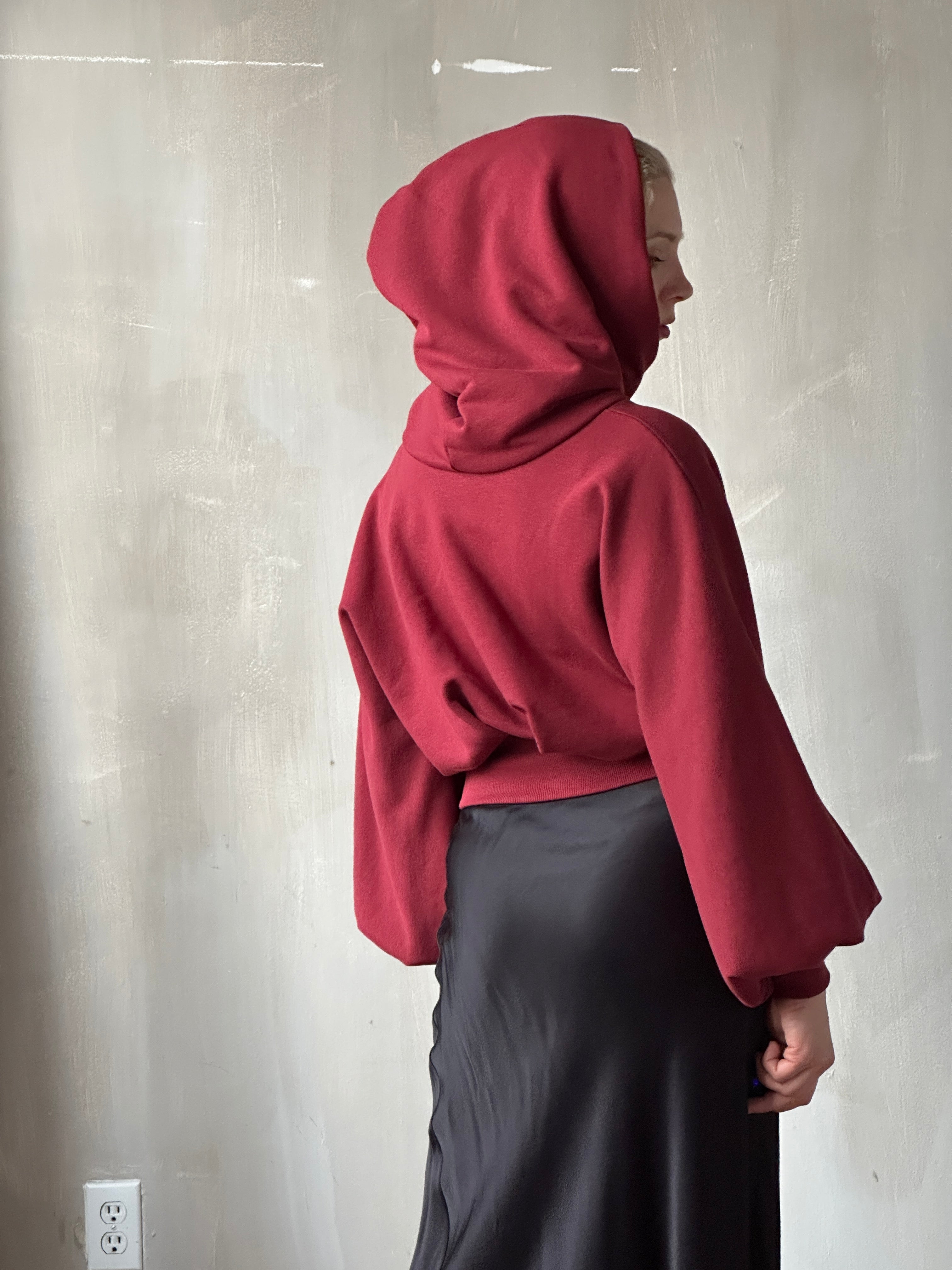 FW25: Corset Waist Hoodie in Oxblood Organic Fleece (Pre-Order)
