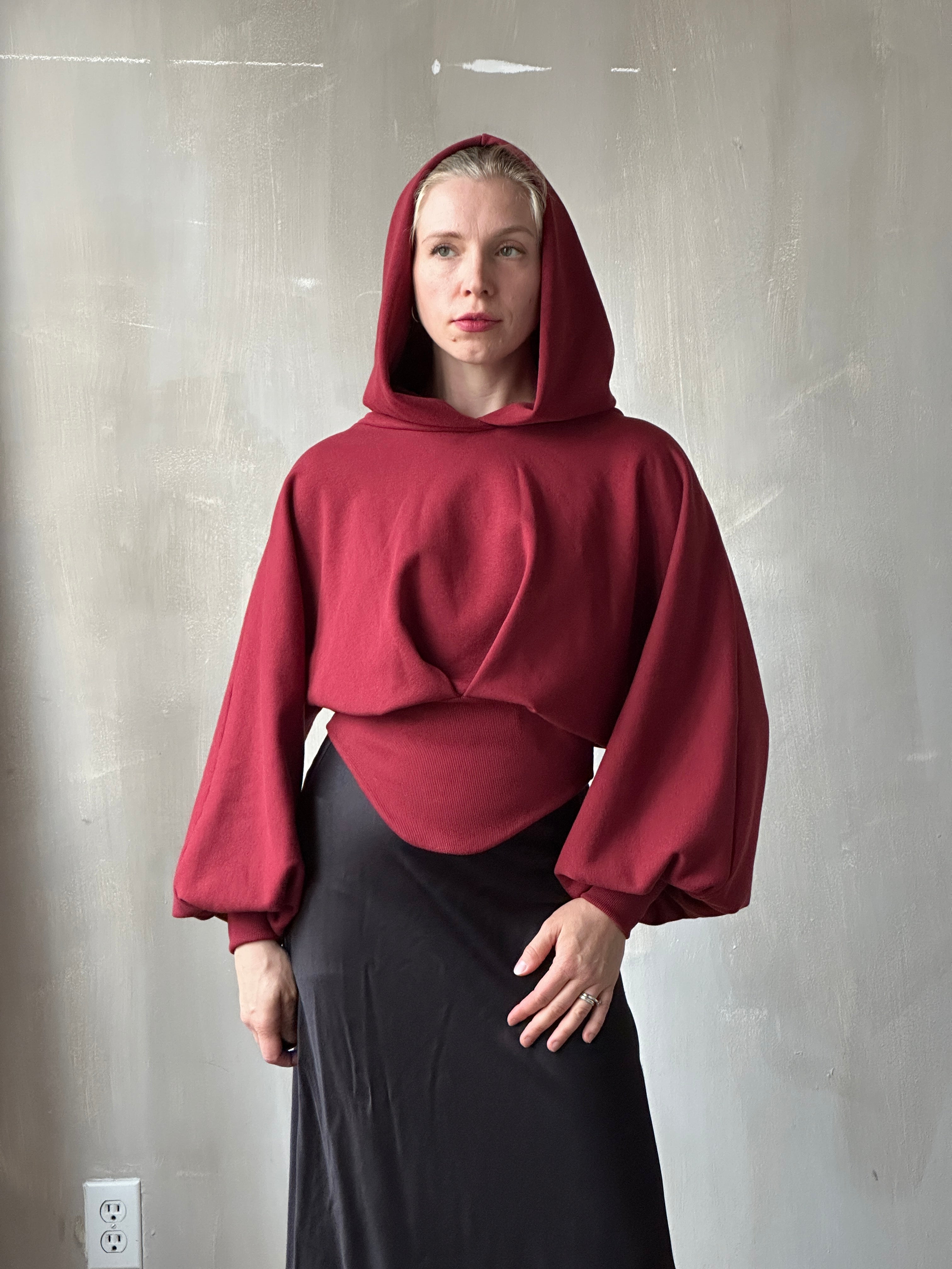 FW25: Corset Waist Hoodie in Oxblood Organic Fleece (Pre-Order)