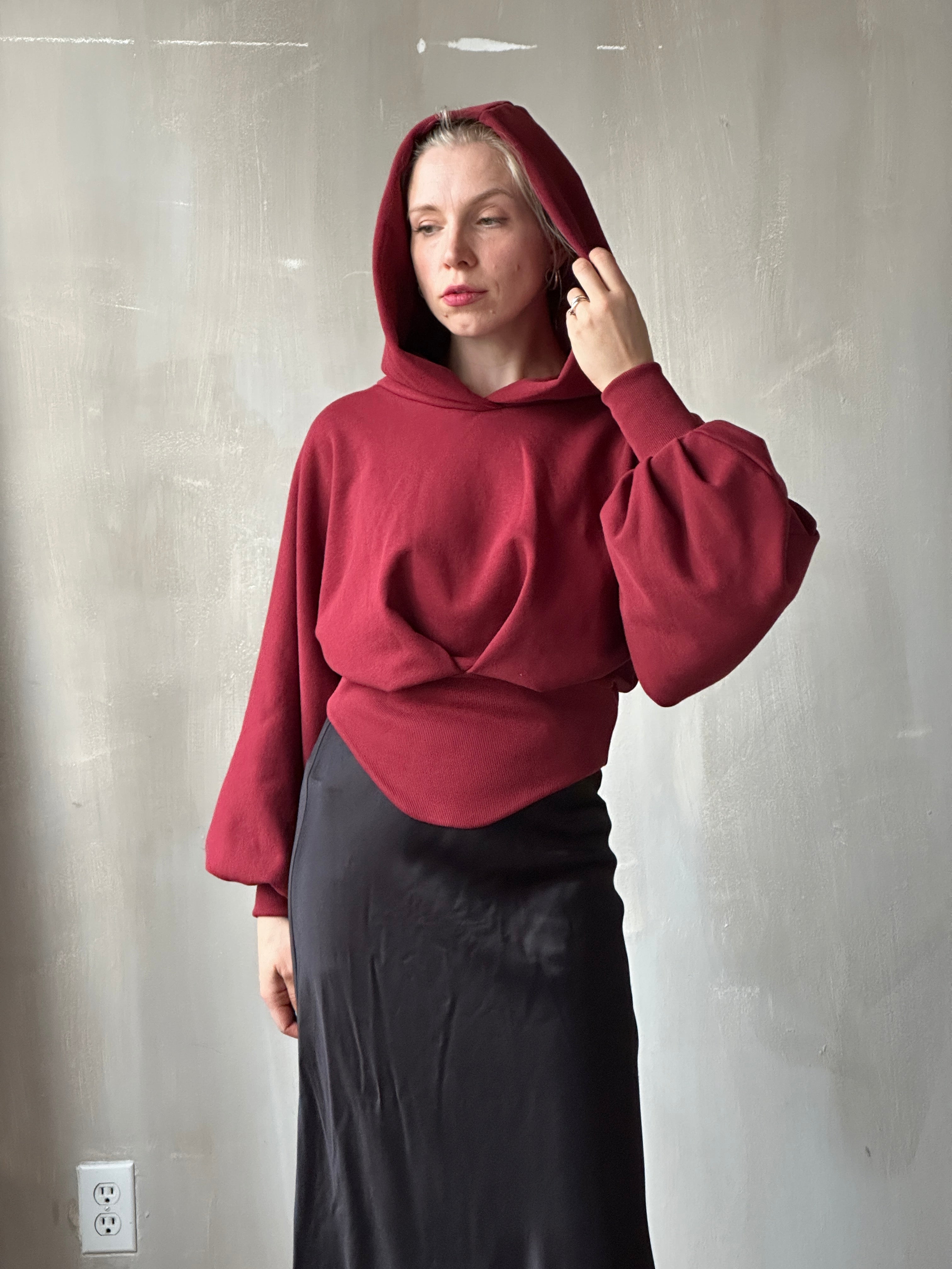 FW25: Corset Waist Hoodie in Oxblood Organic Fleece (Pre-Order)