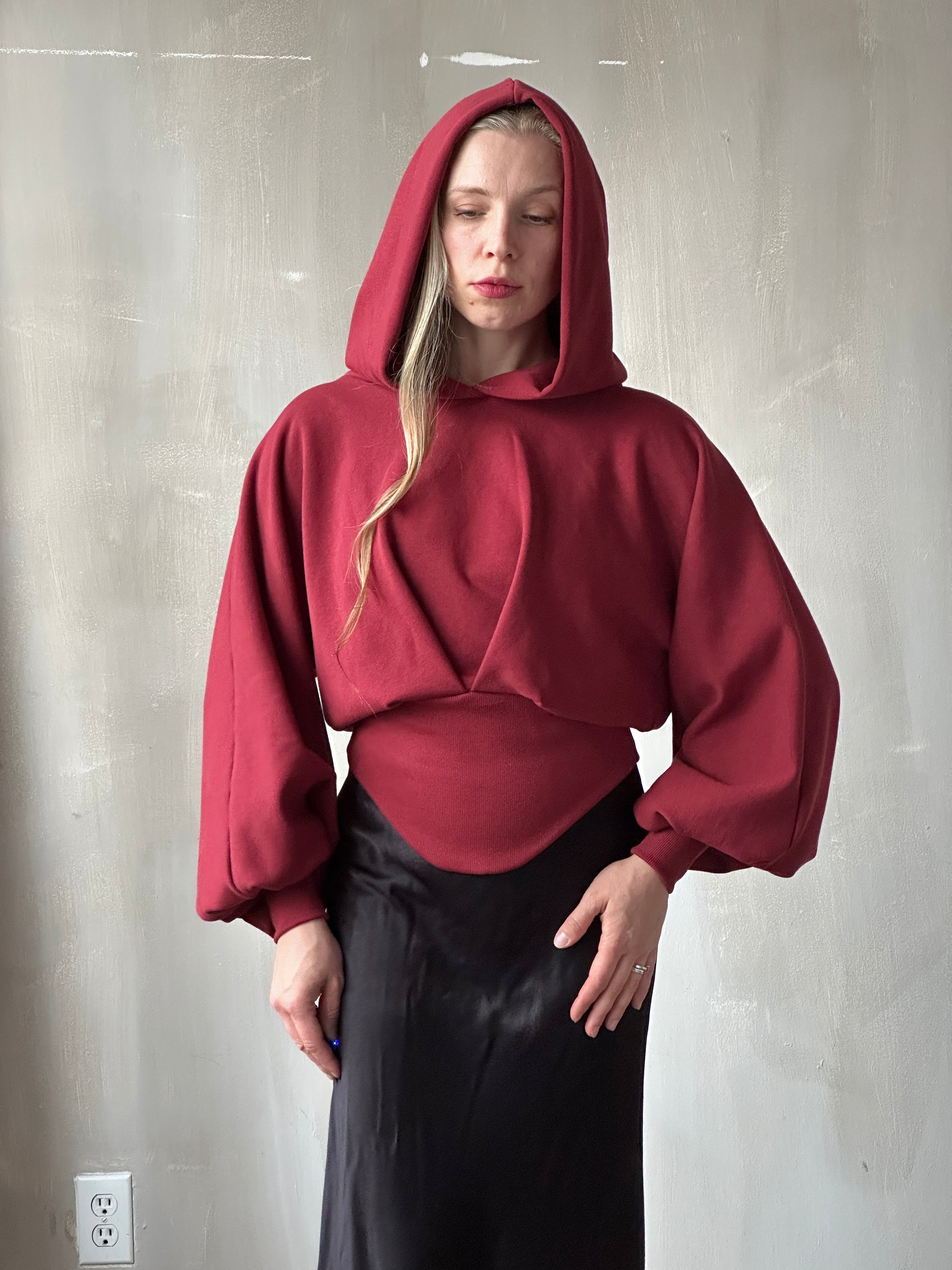 FW25: Corset Waist Hoodie in Oxblood Organic Fleece (Pre-Order)